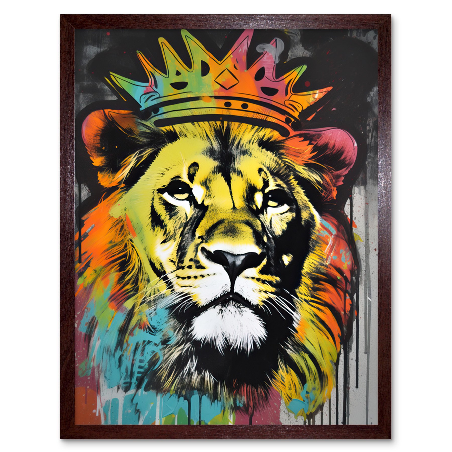 King Lion wearing Crown Modern Stencil Graffiti Framed Art Picture Print 9X7 In - Bild 8 von 25
