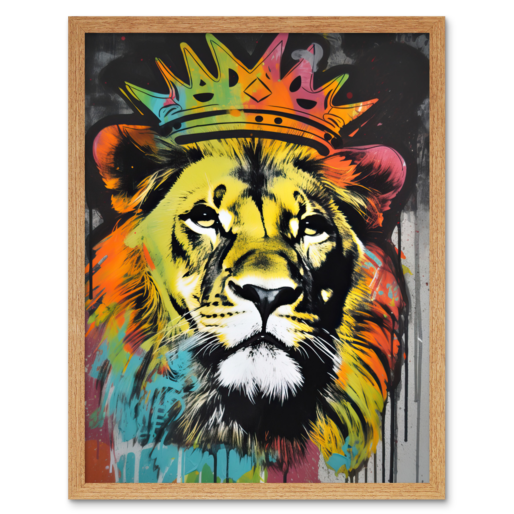 King Lion wearing Crown Modern Stencil Graffiti Framed Art Picture Print 9X7 In - Bild 14 von 25