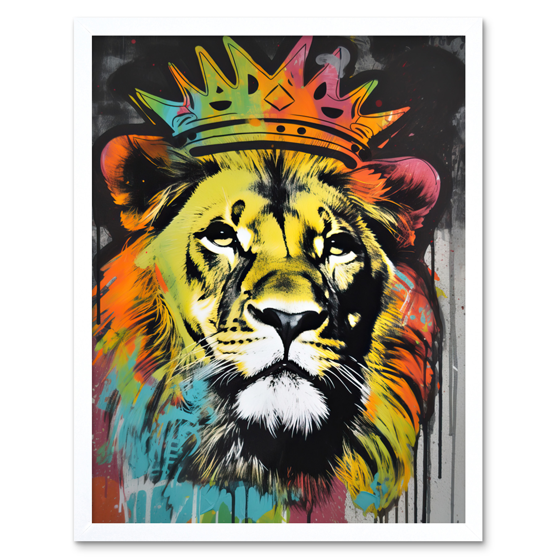 King Lion wearing Crown Modern Stencil Graffiti Framed Art Picture Print 9X7 In - Bild 20 von 25