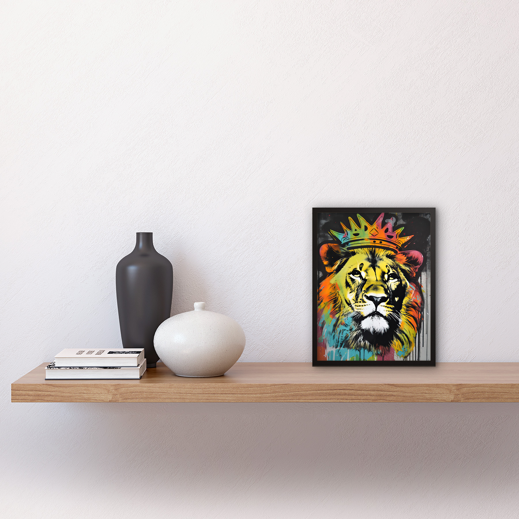 King Lion wearing Crown Modern Stencil Graffiti Framed Art Picture Print 9X7 In - Bild 3 von 25