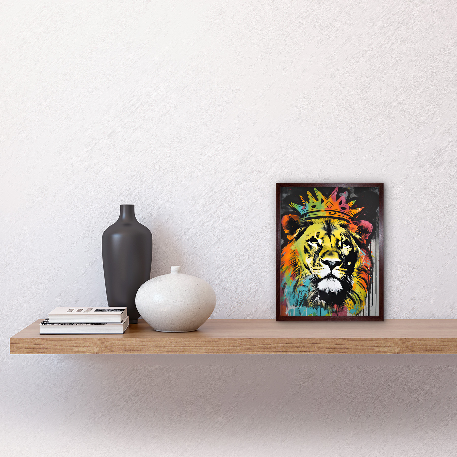 King Lion wearing Crown Modern Stencil Graffiti Framed Art Picture Print 9X7 In - Bild 9 von 25
