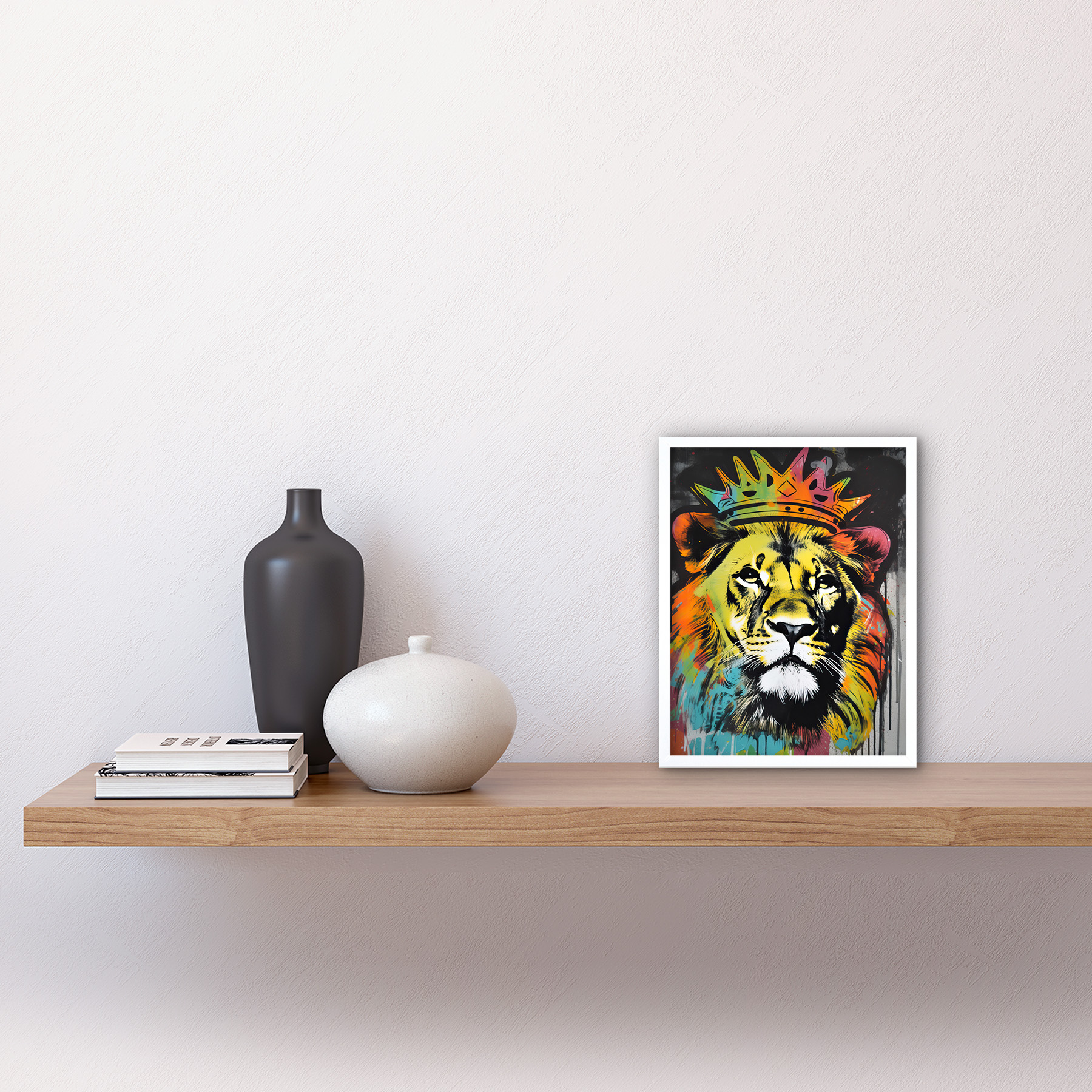 King Lion wearing Crown Modern Stencil Graffiti Framed Art Picture Print 9X7 In - Bild 21 von 25
