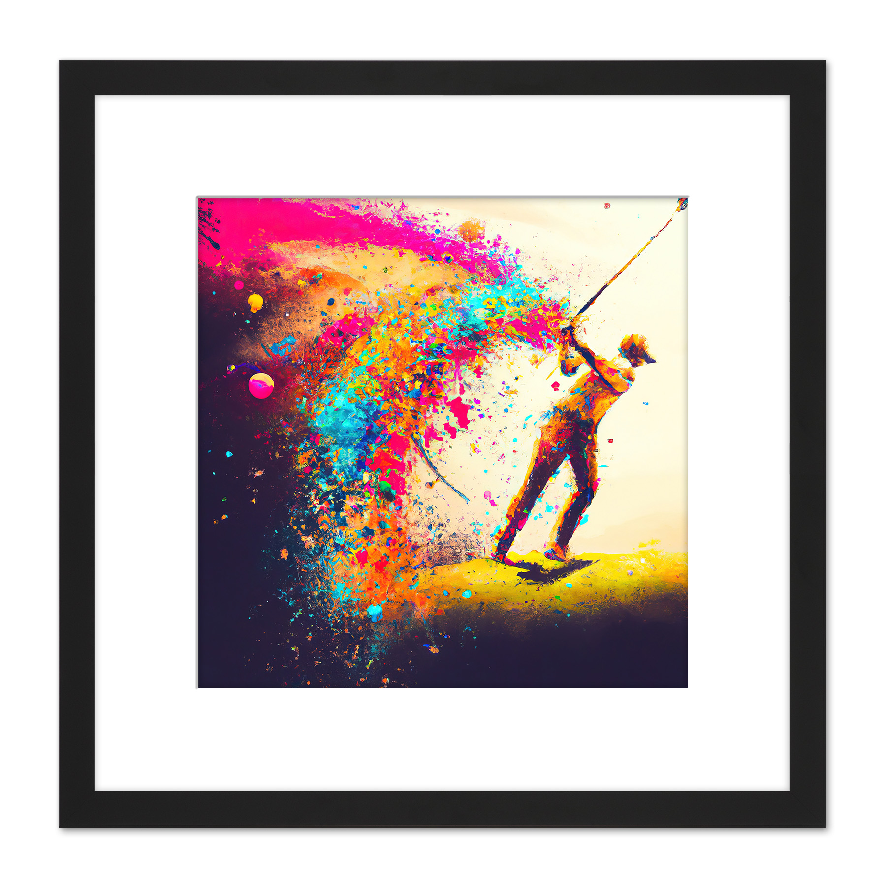 Golf Swing Shot Dramatic Modern Colourful Square Framed Wall Art Print 8X8 In