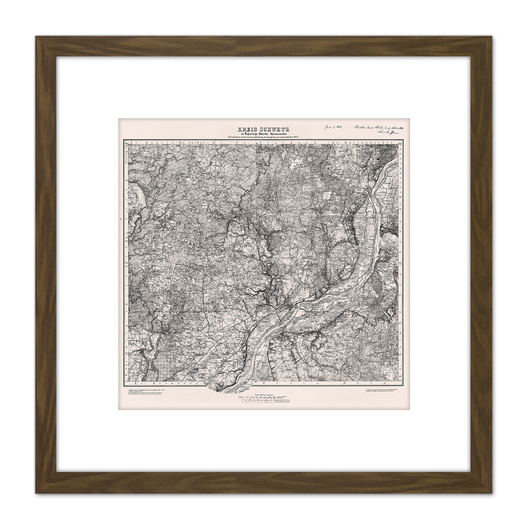 Map 1879 Prussian Land Survey Schwetz Region Replica Square Framed Wall Art 9X9" - Picture 6 of 17