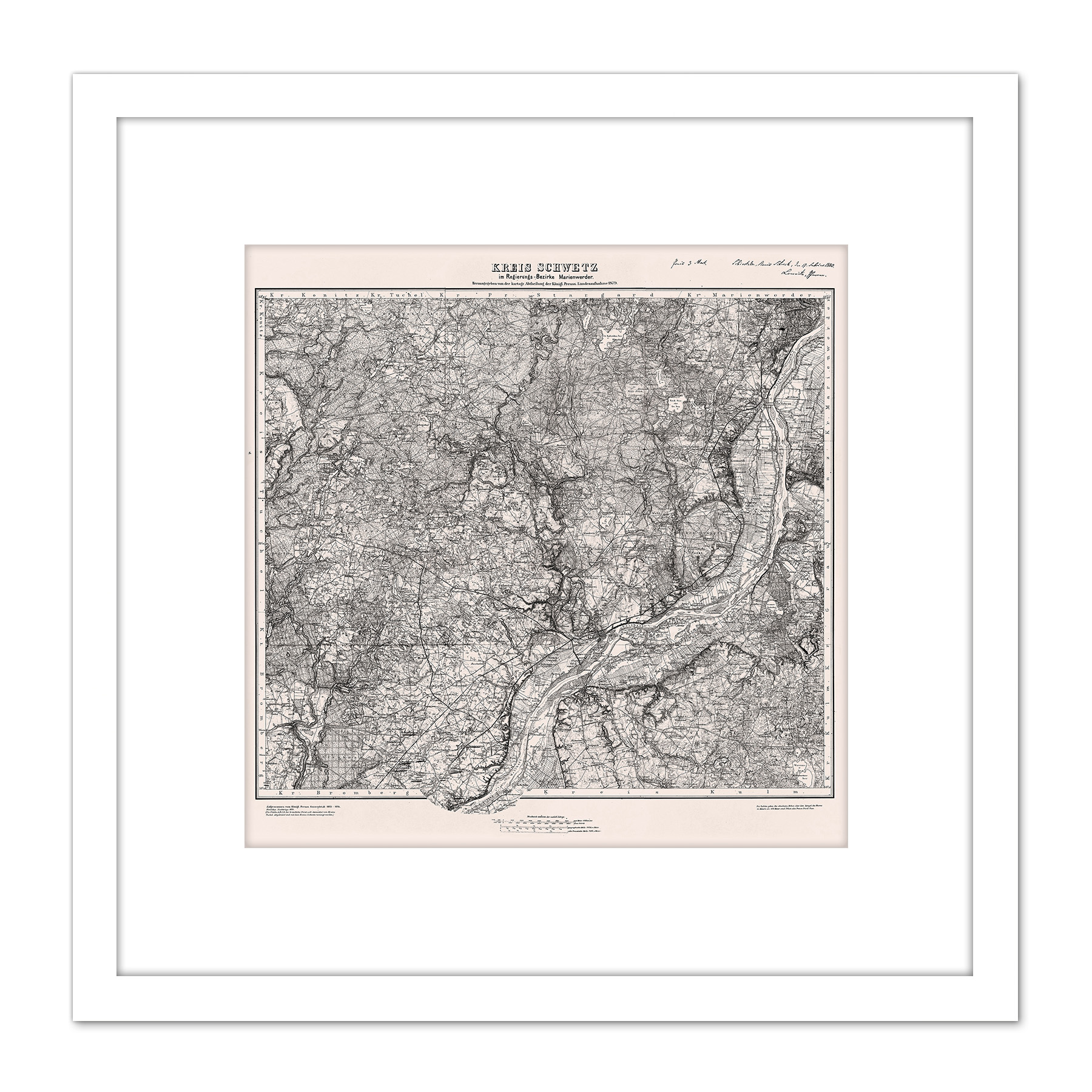 Map 1879 Prussian Land Survey Schwetz Region Replica Square Framed Wall Art 9X9" - Picture 14 of 17