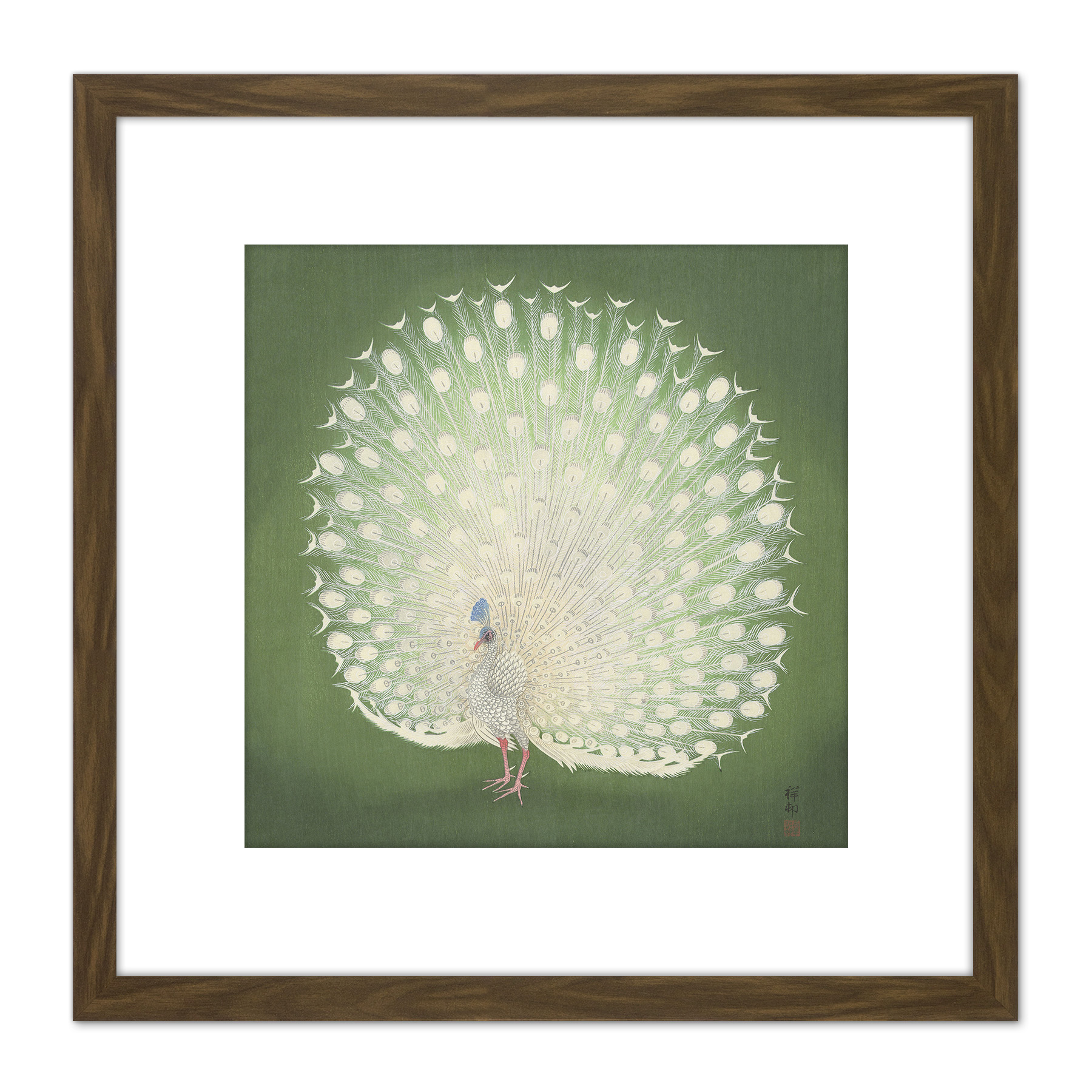 Ohara Koson Peacock Japanese Painting Square Framed Wall Art 8X8 In