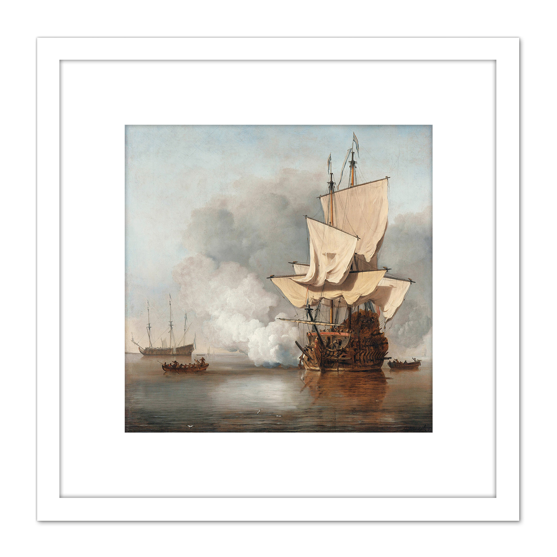 The Cannon Shot Battle At Sea Illustration Square Framed Wall Art 8X8 In