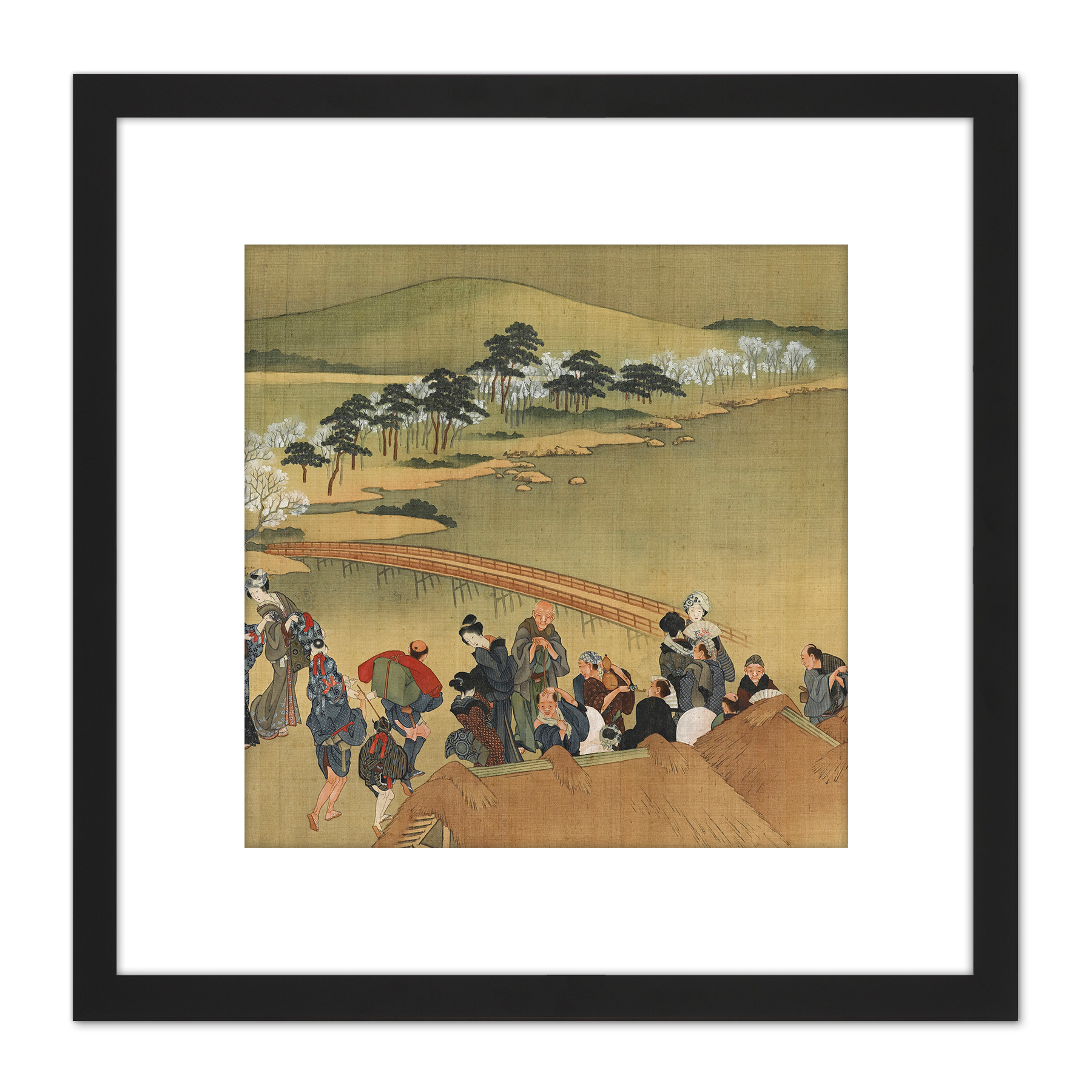 Hokusai Cherry Blossom Viewing Square Framed Wall Art 8X8 In