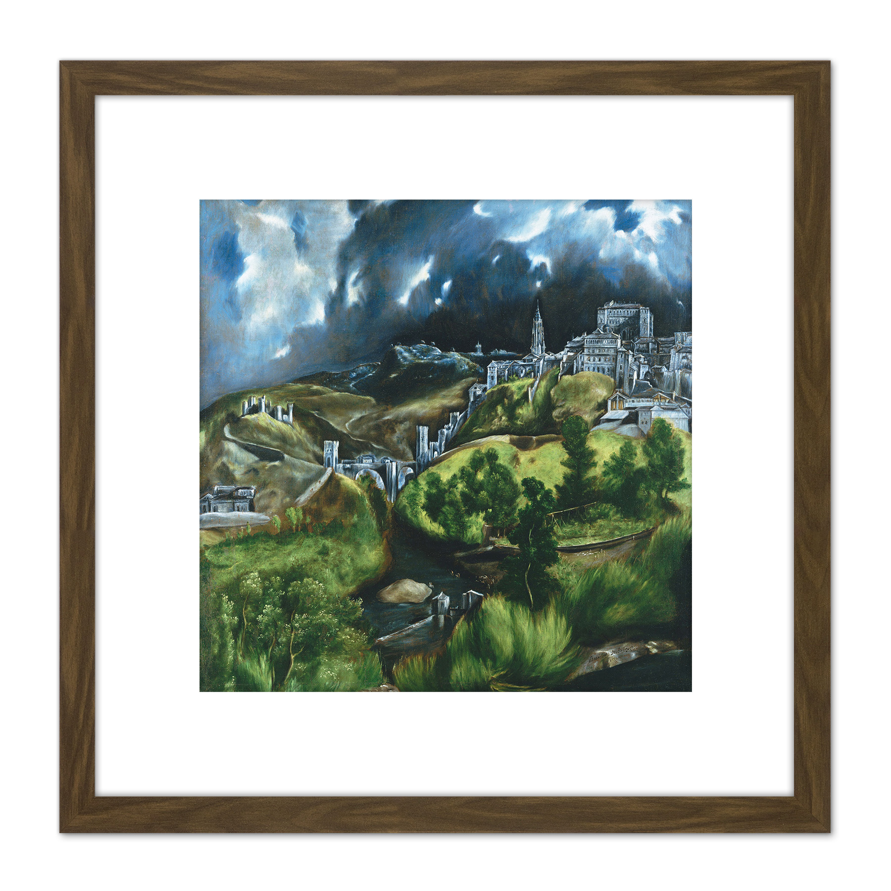 El Greco View Of Toledo Spain Expressive Painting Square Framed Wall Art 8X8 In