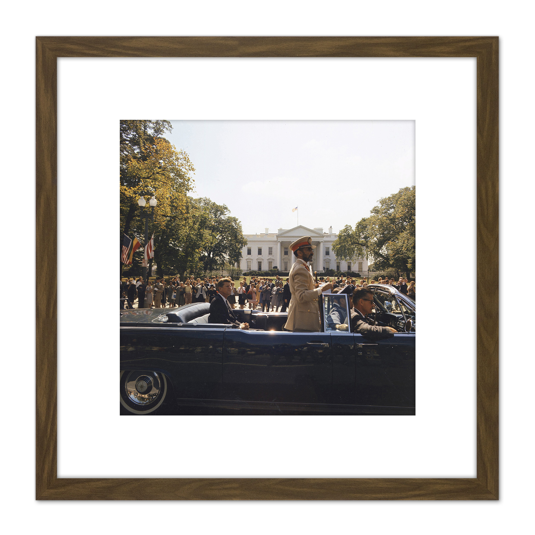 Parade JFK Kennedy Emperor Haile Selassie Photo Square Framed Wall Art 8X8 In