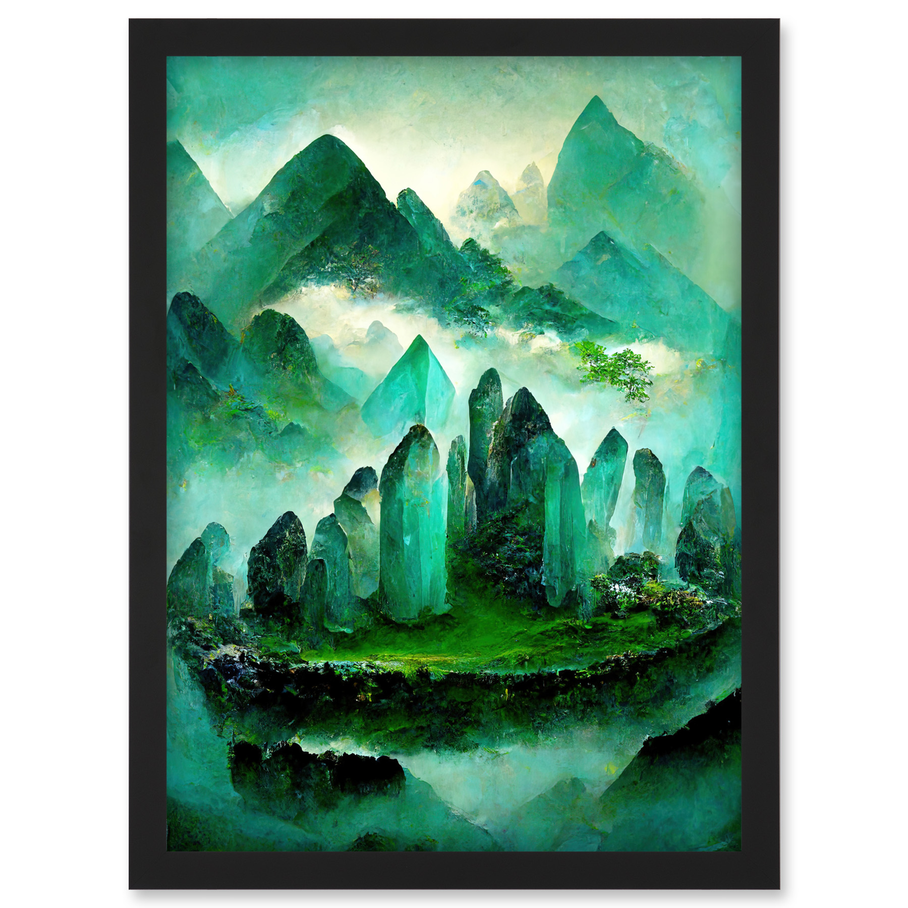 Mystical New Age Crystal Jade Green Land Framed Wall Art Picture Print A3 - Bild 2 von 26