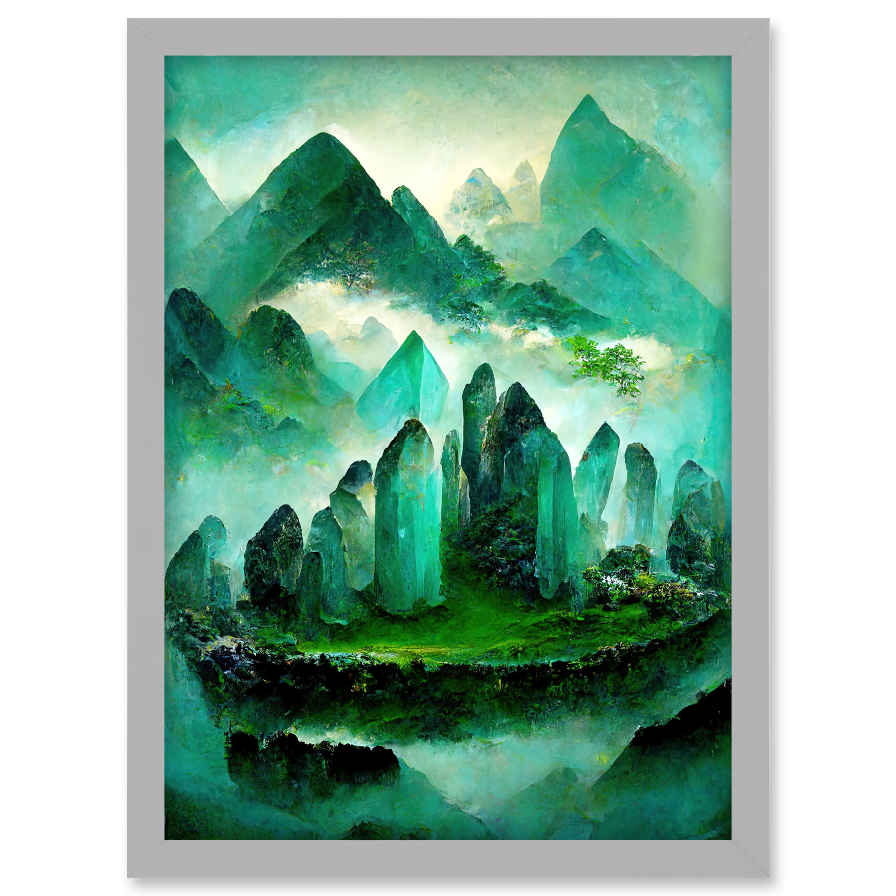 Mystical New Age Crystal Jade Green Land Framed Wall Art Picture Print A3 - Bild 12 von 26