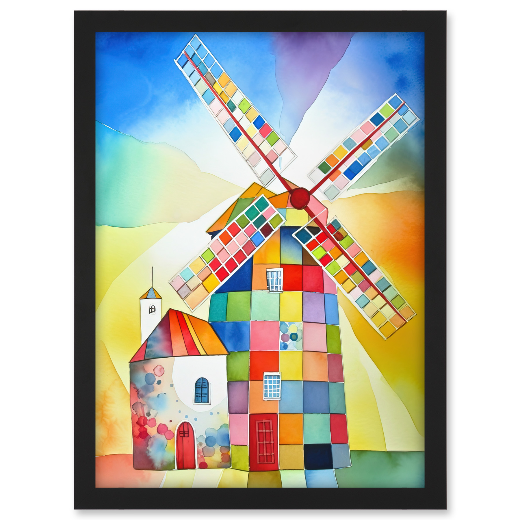 Abstraktes Patchwork Windmühle Alt Amsterdam Volkskunst Gerahmtes Kunst Bild Druck A3 - Bild 2 von 31