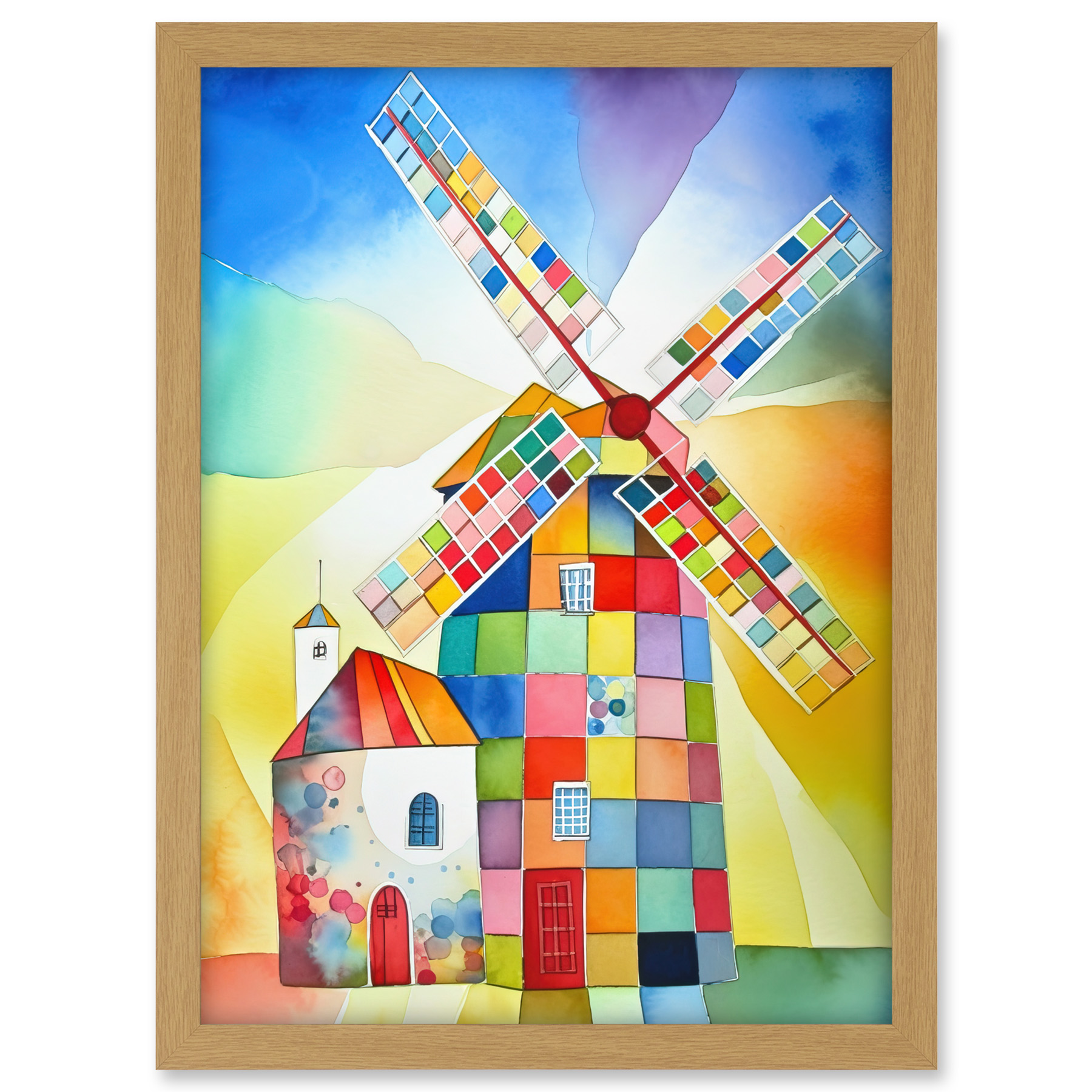 Abstraktes Patchwork Windmühle Alt Amsterdam Volkskunst Gerahmtes Kunst Bild Druck A3 - Bild 20 von 31
