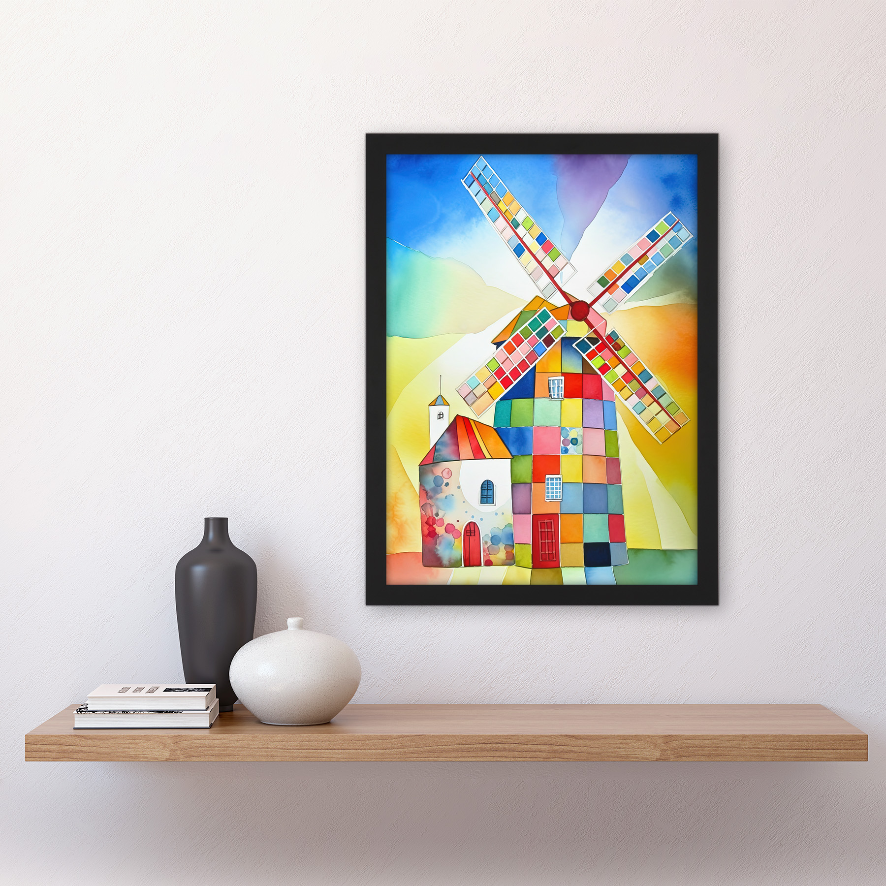 Abstraktes Patchwork Windmühle Alt Amsterdam Volkskunst Gerahmtes Kunst Bild Druck A3 - Bild 3 von 31