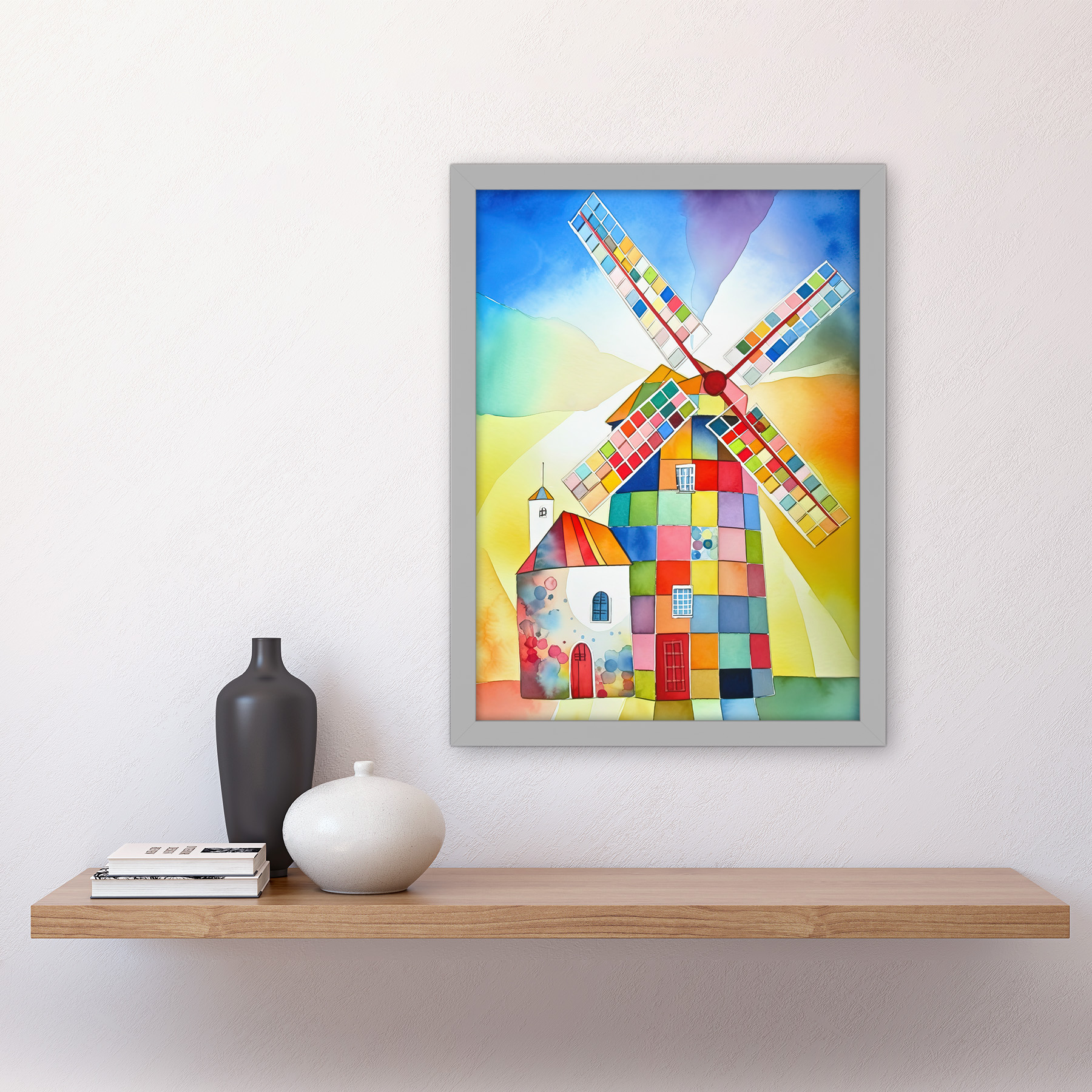 Abstraktes Patchwork Windmühle Alt Amsterdam Volkskunst Gerahmtes Kunst Bild Druck A3 - Bild 15 von 31