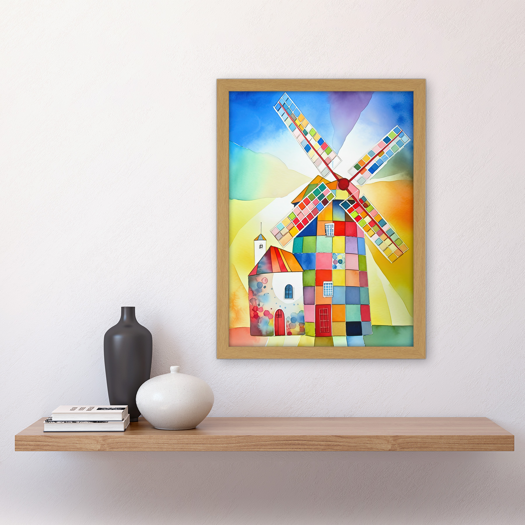 Abstraktes Patchwork Windmühle Alt Amsterdam Volkskunst Gerahmtes Kunst Bild Druck A3 - Bild 21 von 31