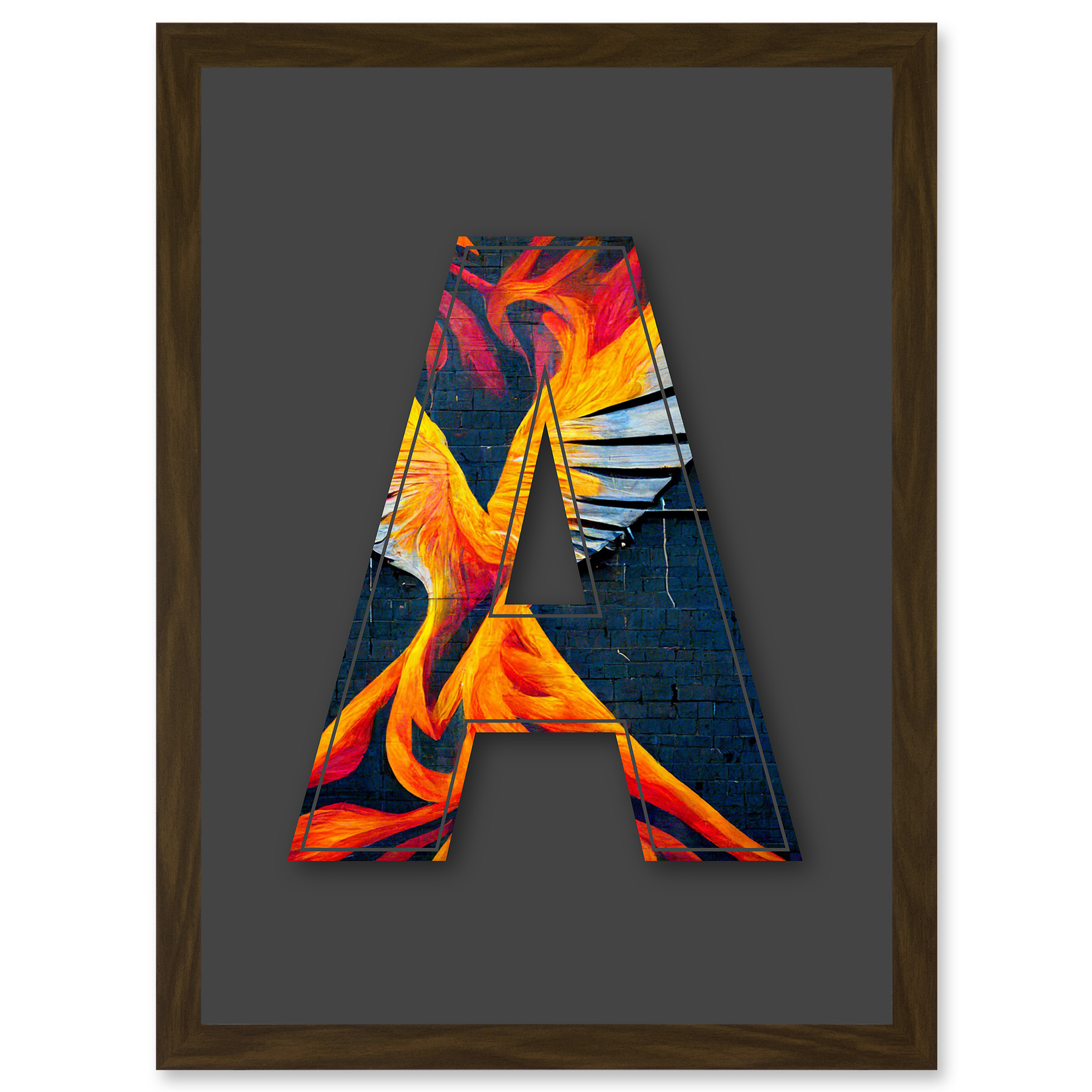 Letter A Phoenix Rising Orange Graffiti Alphabet Initial Framed A4 Art Print