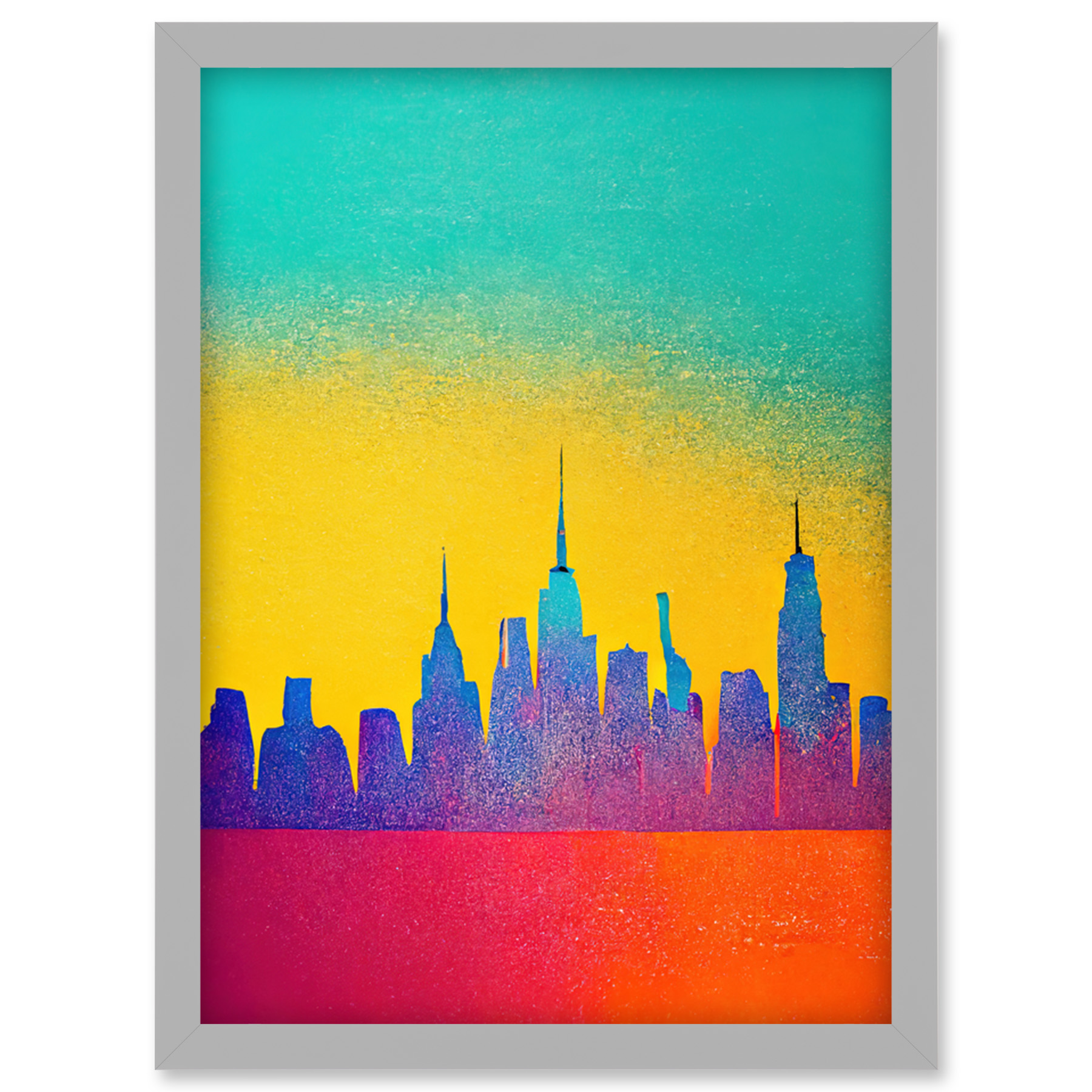 Bright New York Skyline Cityscape Yellow Framed Wall Art Picture Print A4