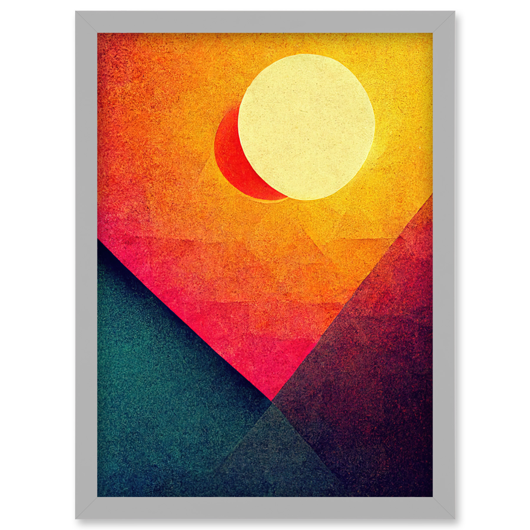 Geometric Retro Eclipse Moon Sun Sunset Framed Wall Art Picture Print A4 - Bild 14 von 31