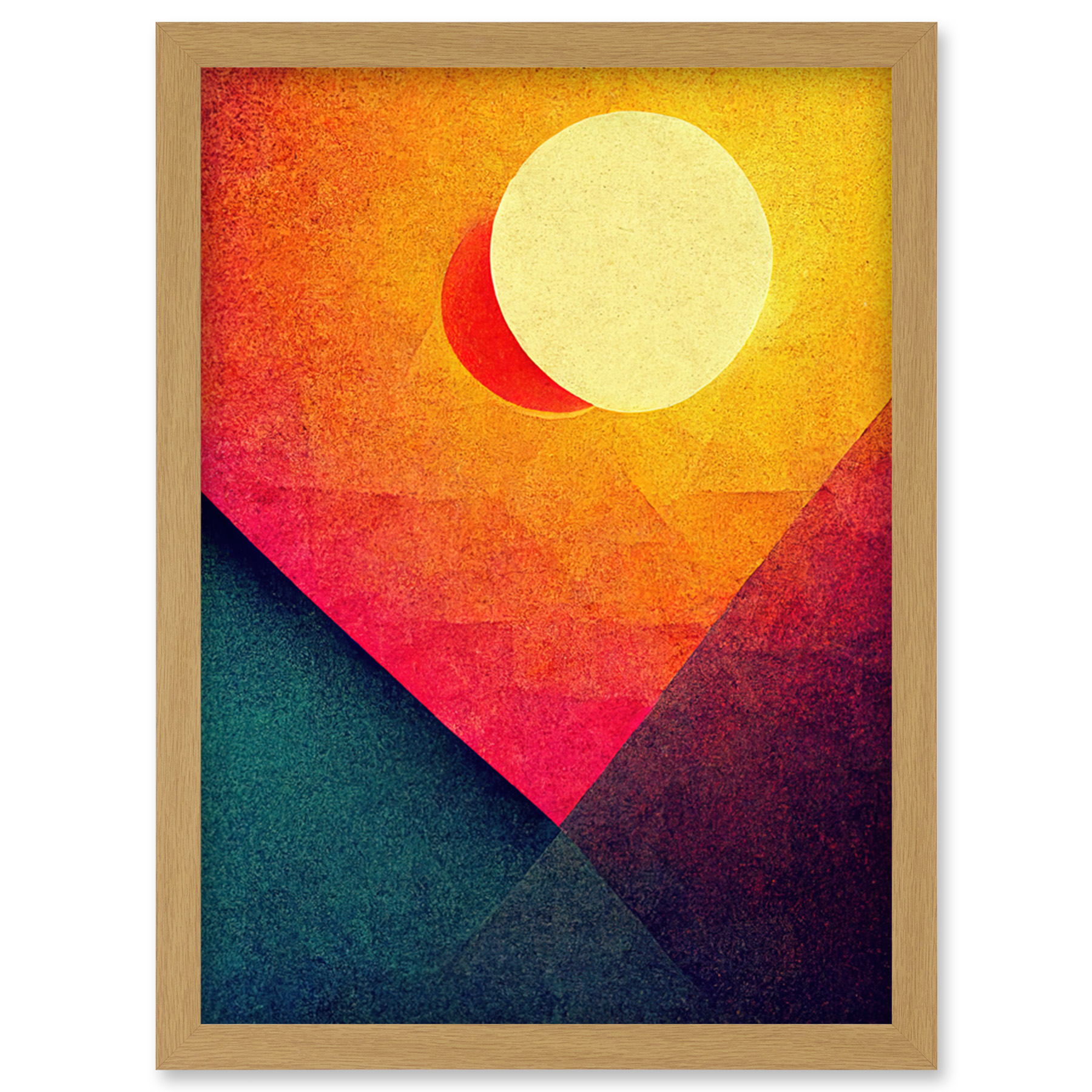 Geometric Retro Eclipse Moon Sun Sunset Framed Wall Art Picture Print A4 - Bild 20 von 31