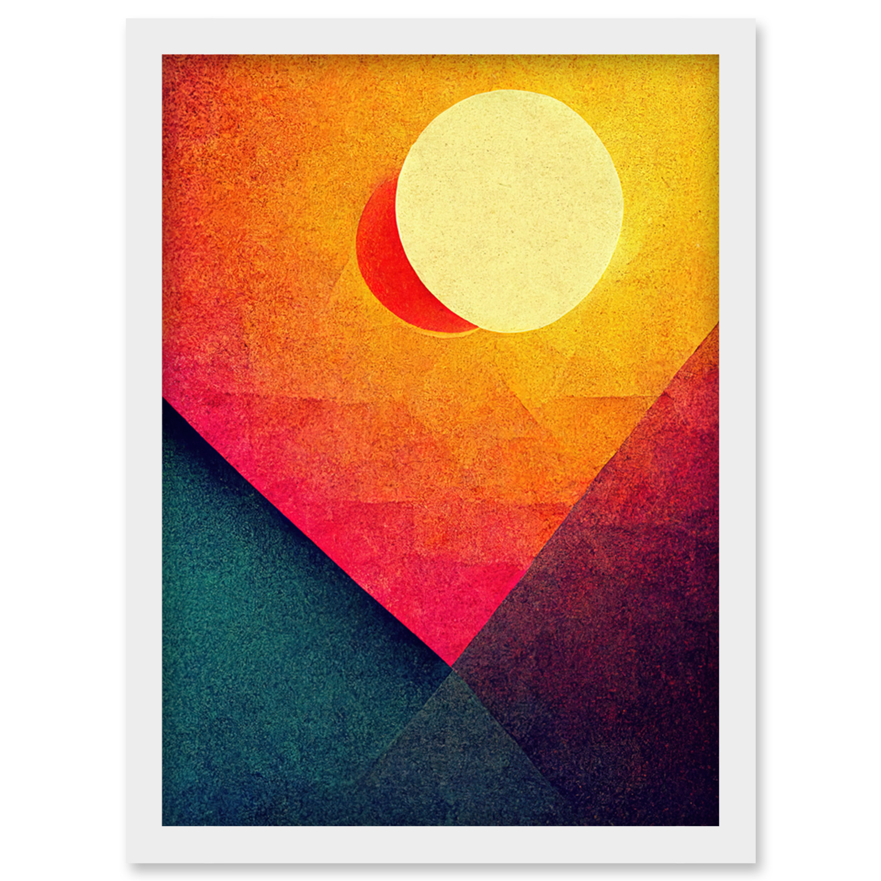 Geometric Retro Eclipse Moon Sun Sunset Framed Wall Art Picture Print A4 - Bild 26 von 31