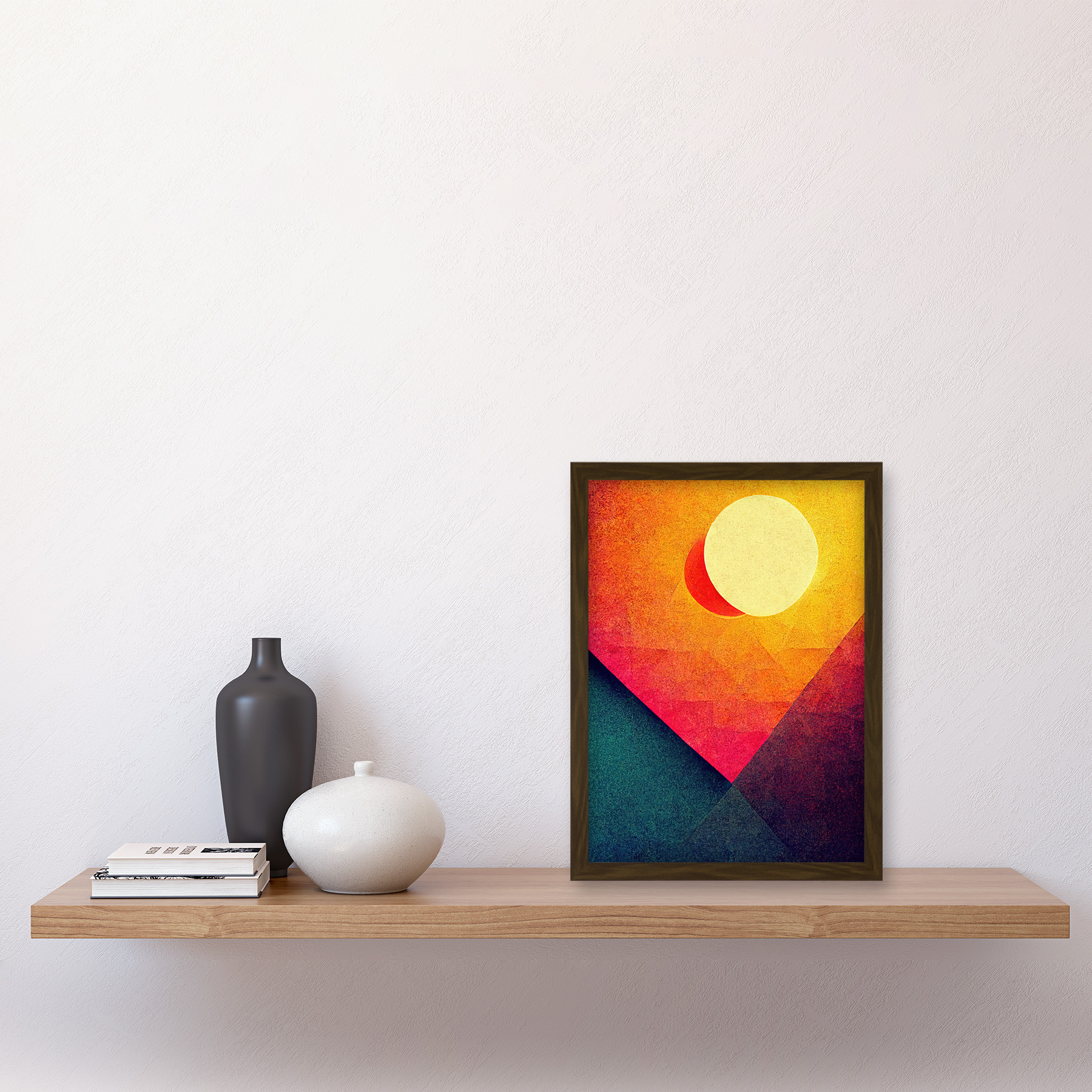 Geometric Retro Eclipse Moon Sun Sunset Framed Wall Art Picture Print A4 - Bild 9 von 31