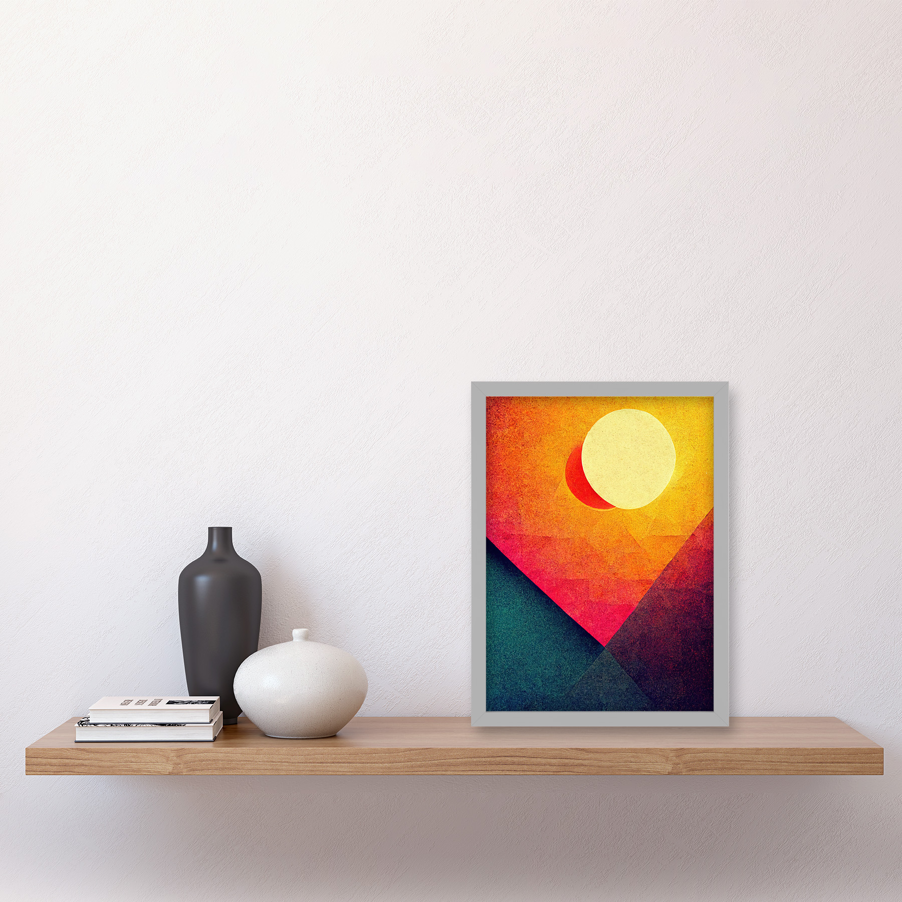 Geometric Retro Eclipse Moon Sun Sunset Framed Wall Art Picture Print A4 - Bild 15 von 31