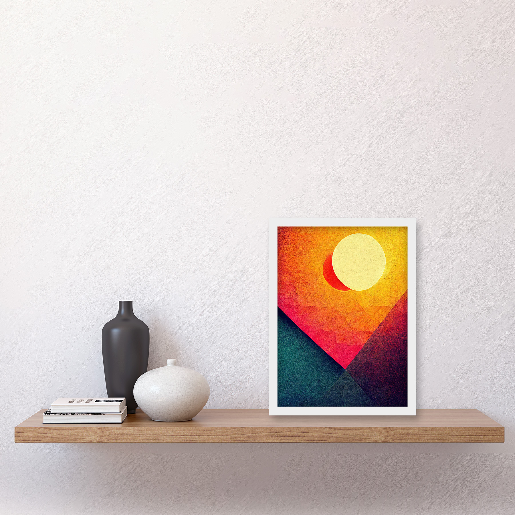 Geometric Retro Eclipse Moon Sun Sunset Framed Wall Art Picture Print A4 - Bild 27 von 31