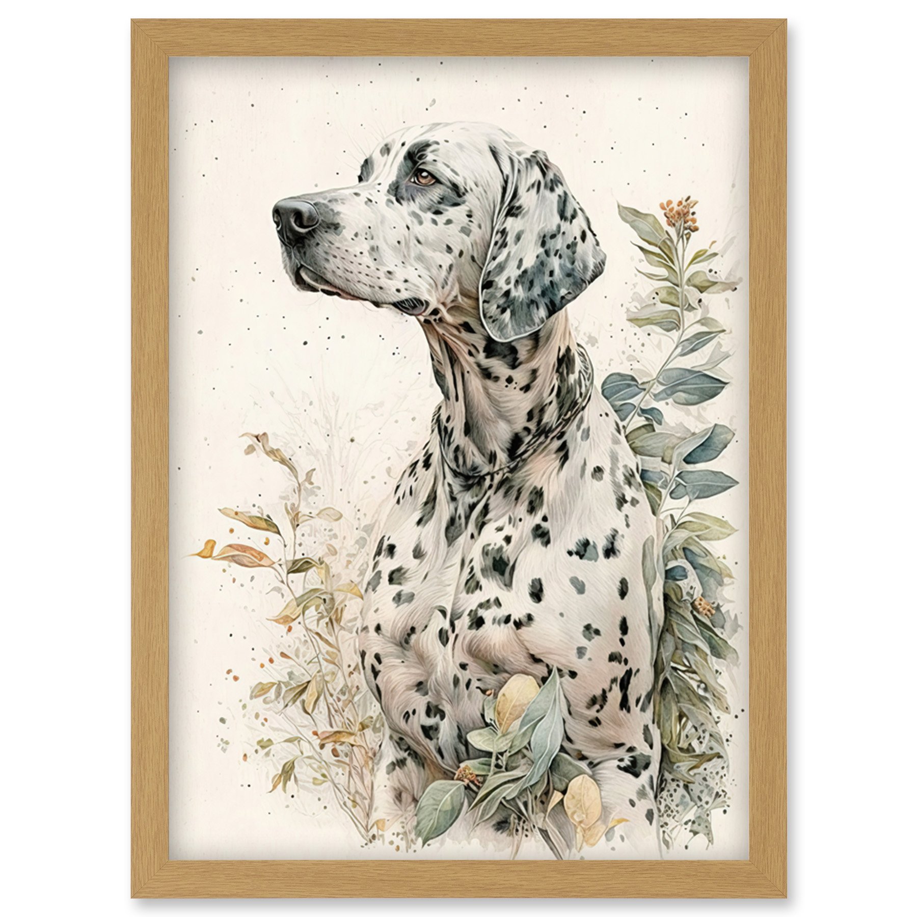 Dalmatian Dog Soft Watercolour Portrait Framed Wall Art Picture Print A4