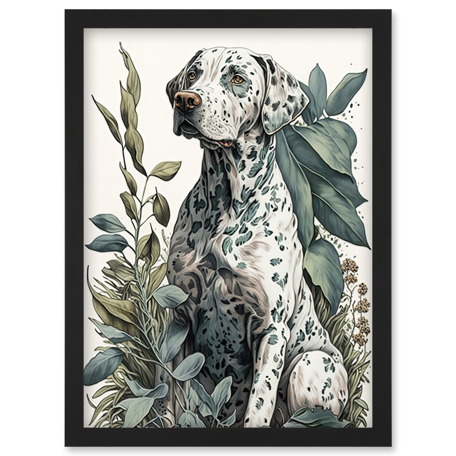 Dalmatian Dog in Field Plants Watercolour Framed Wall Art Picture Print A4
