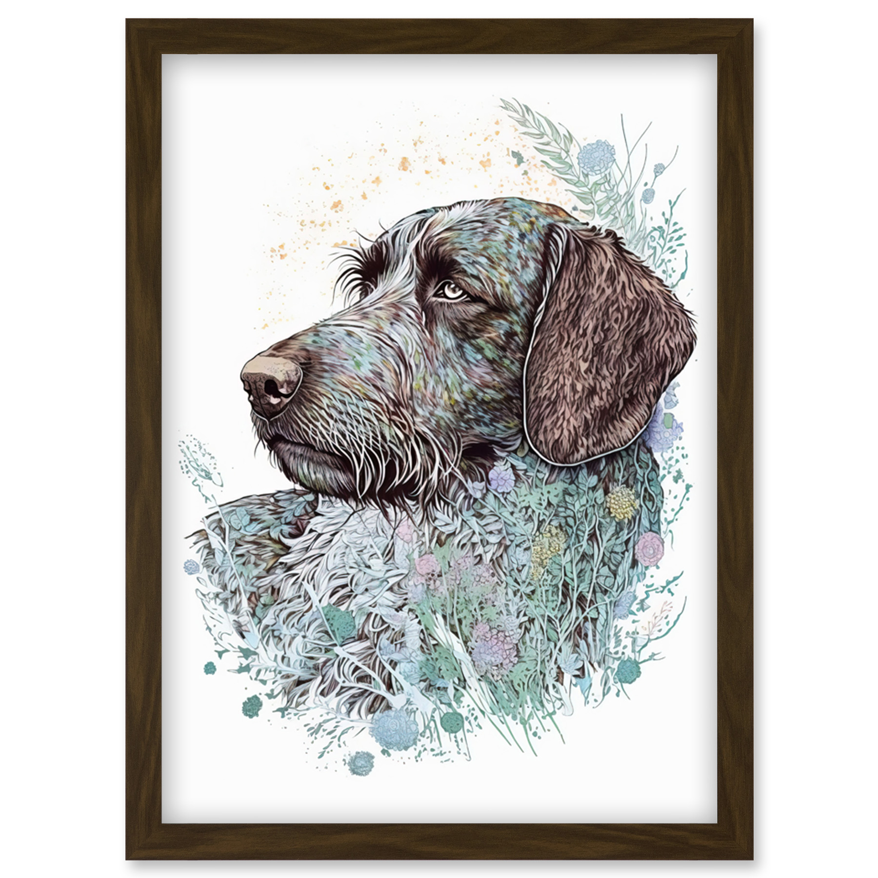 German Wirehead Pointer Dog Spirit Animal Framed Wall Art Picture Print A4