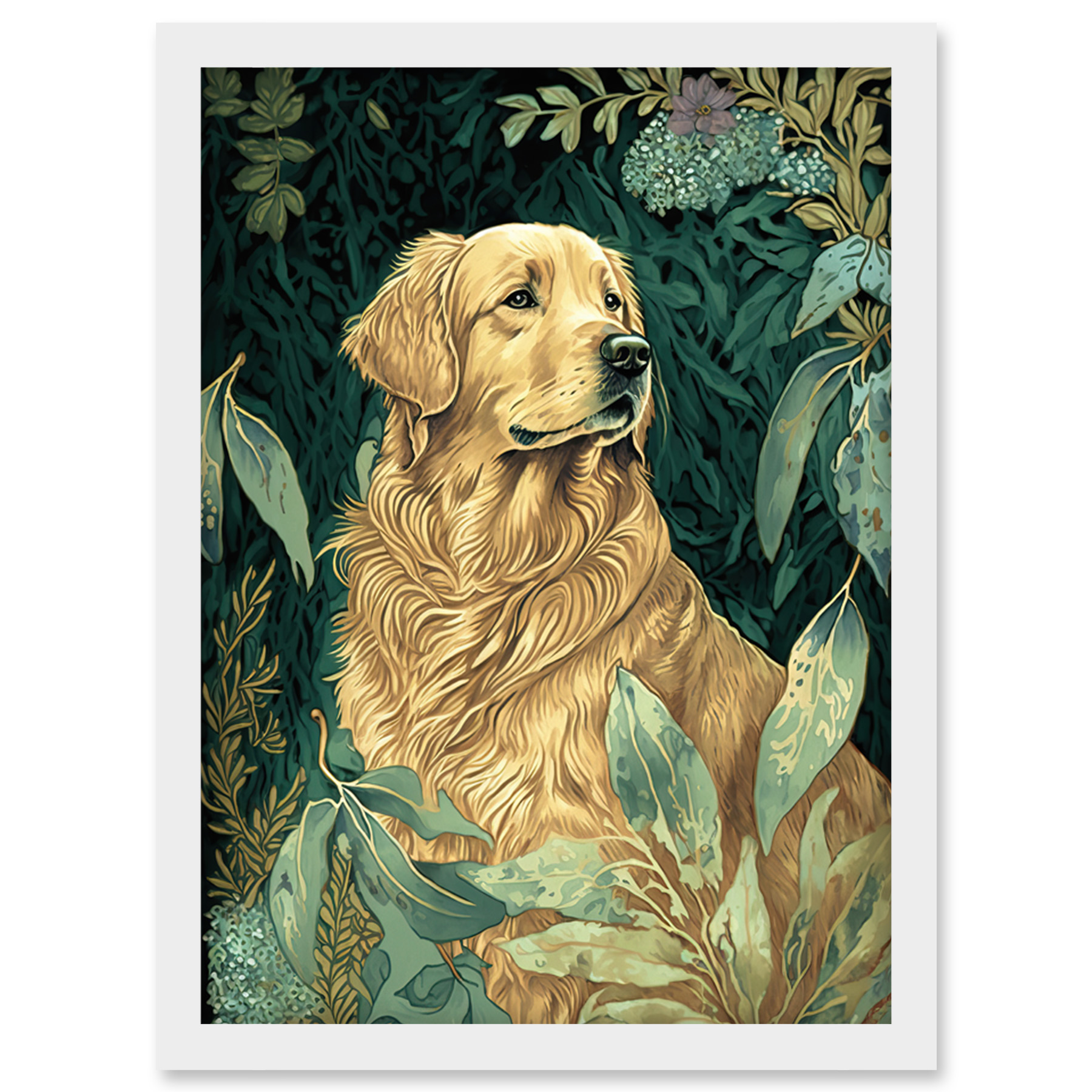 Golden Retriever Dog Nature Watercolour Framed Wall Art Picture Print A4