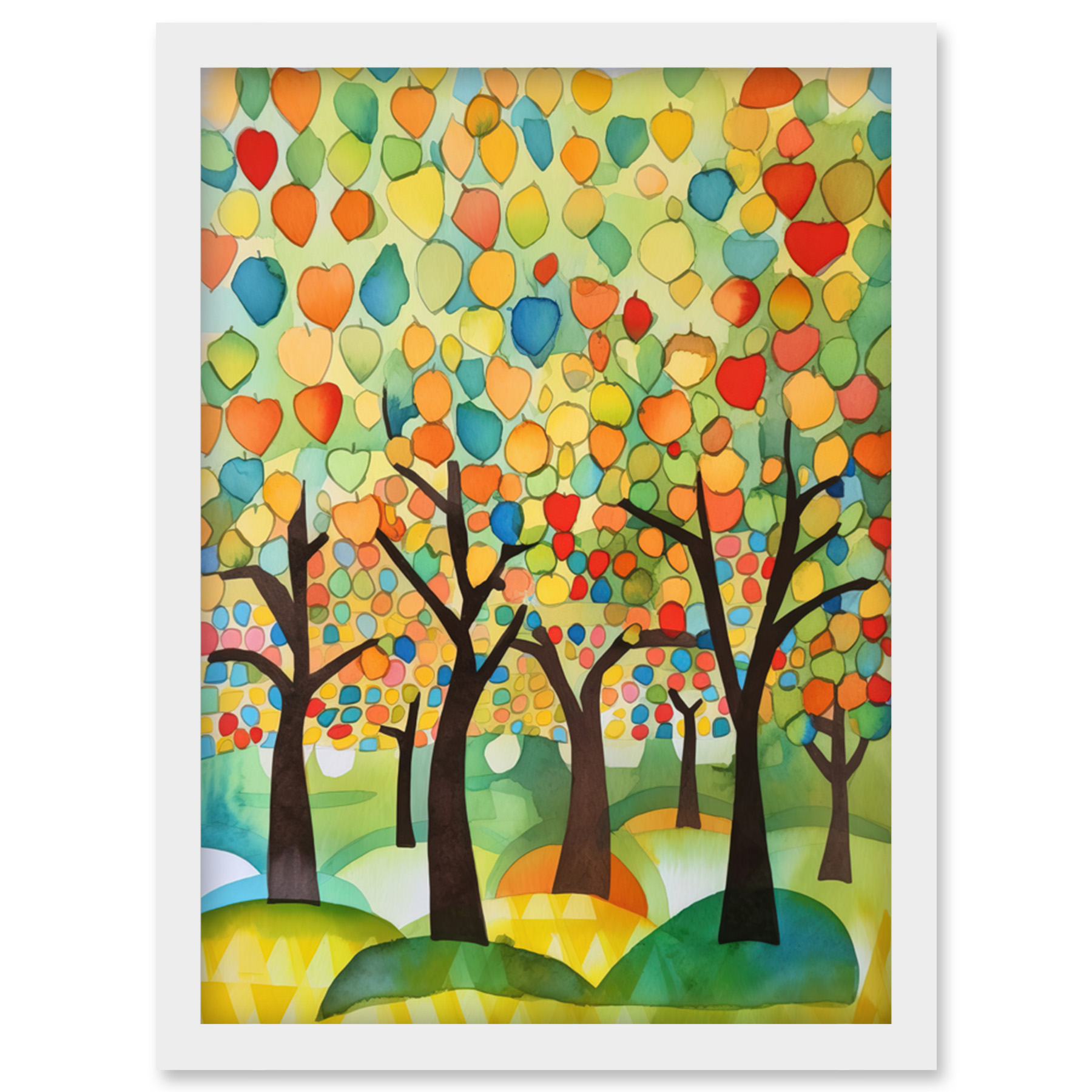 Apple Tree Orchard Modern Abstract Folk Art Framed Wall Art Picture Print A4