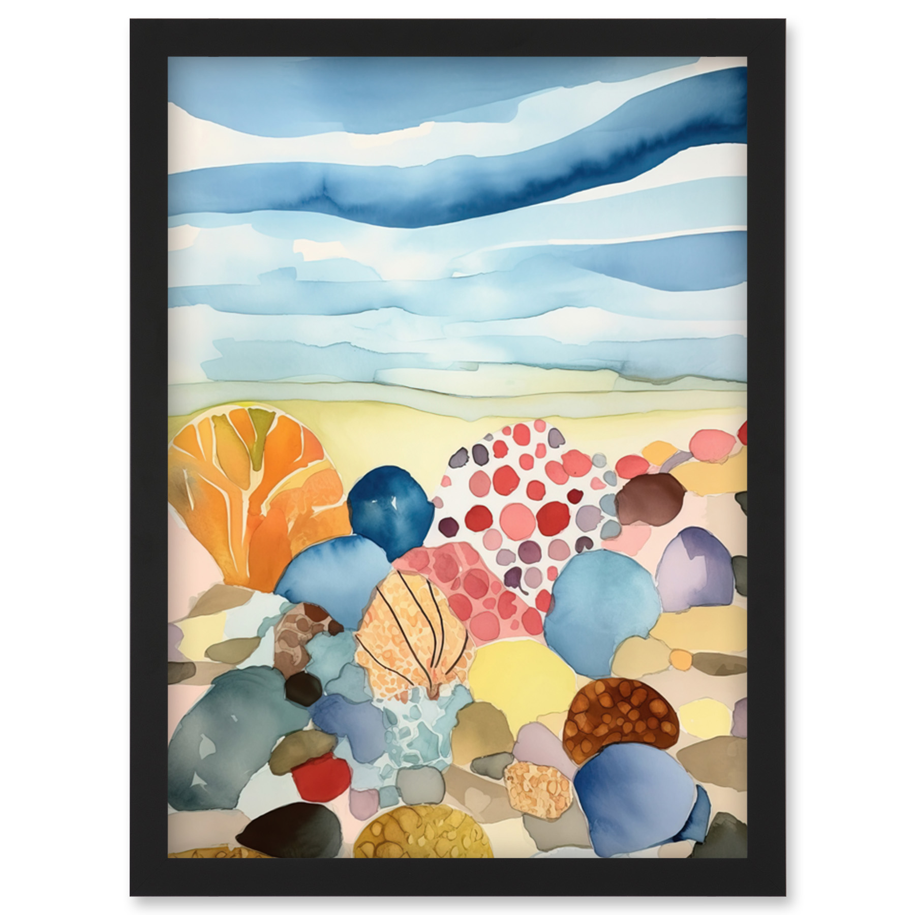 Seaside Beachcombing Seashells Beach Pebbles Framed Wall Art Picture Print A4