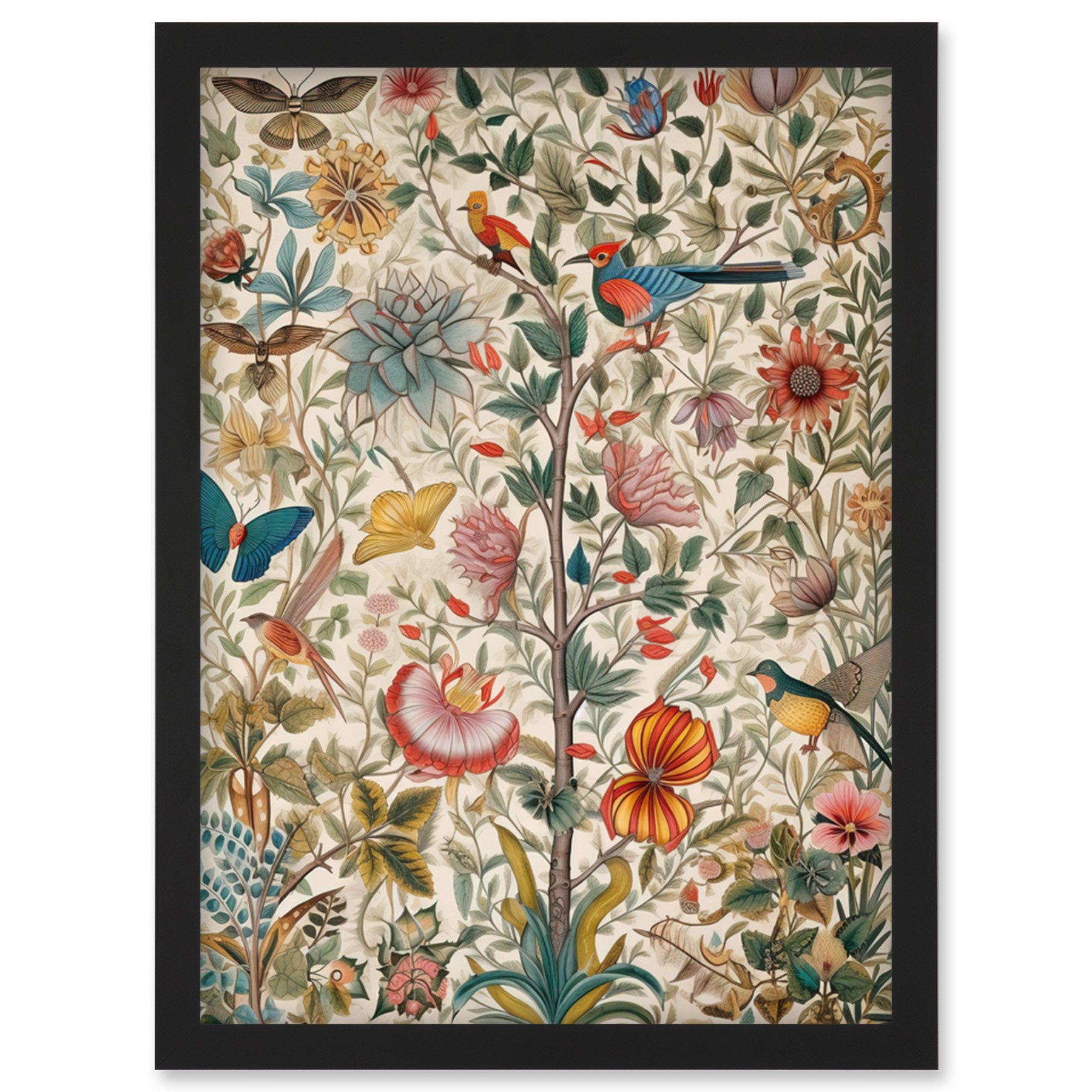 Butterflies Flower Plants Pattern Modern Folk Art Framed Art Picture Print A4