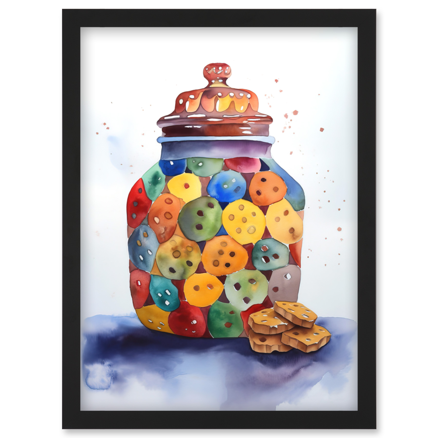 Glass Cookie Jar Modern Folk Art Watercolour Framed Wall Art Picture Print A4