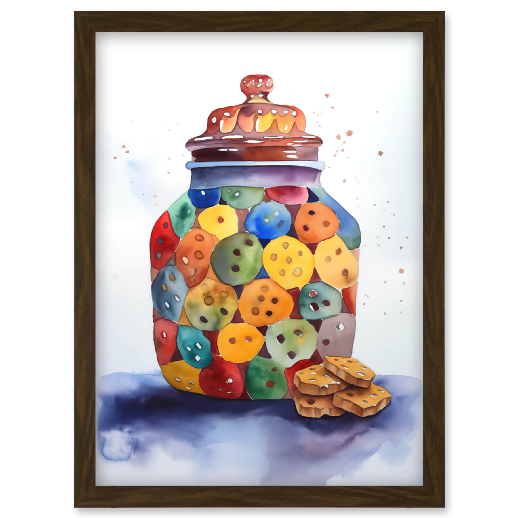 Glass Cookie Jar Modern Folk Art Watercolour Framed Wall Art Picture Print A4