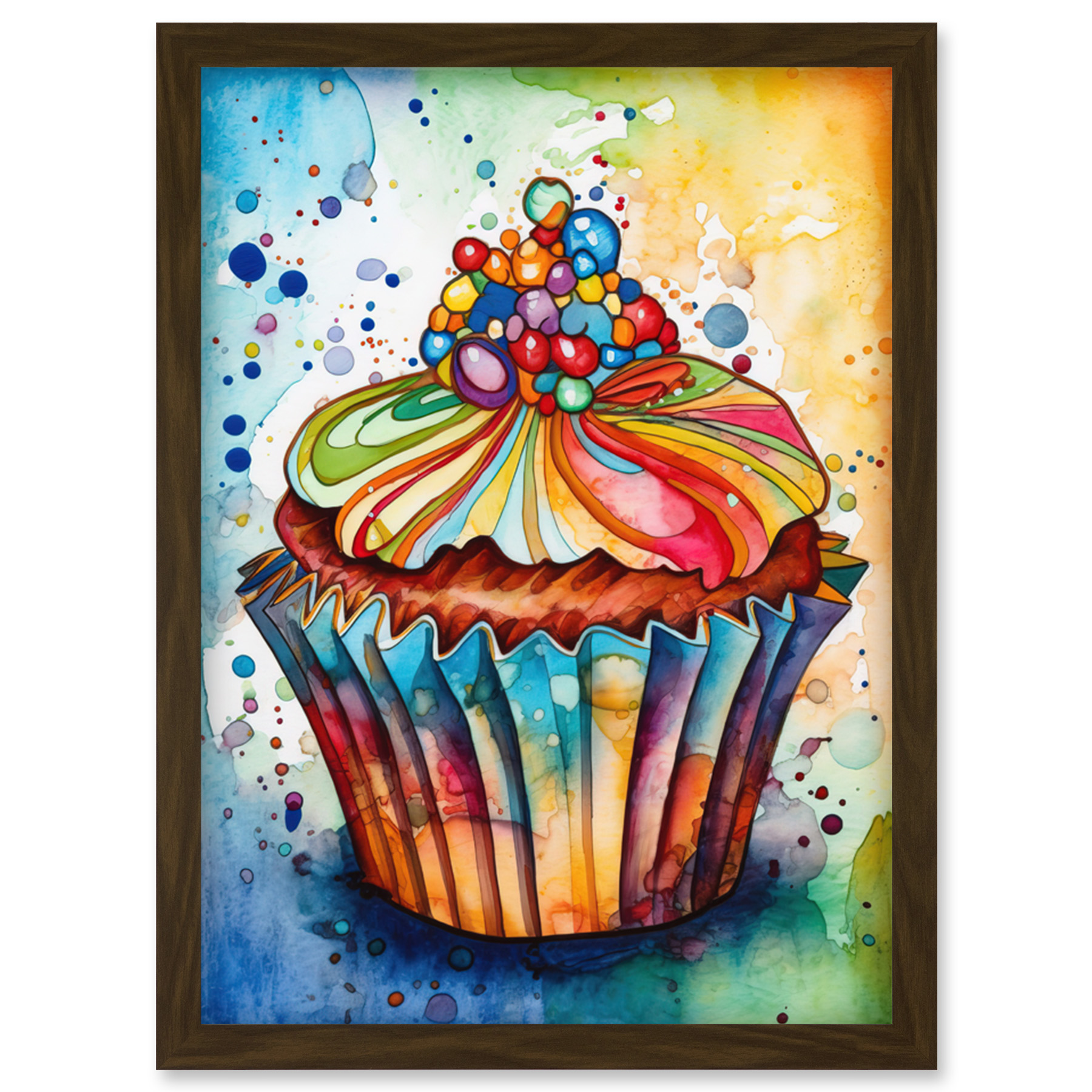 Cupcake Sprinkles Vibrant Modern Watercolour Framed Wall Art Picture Print A4