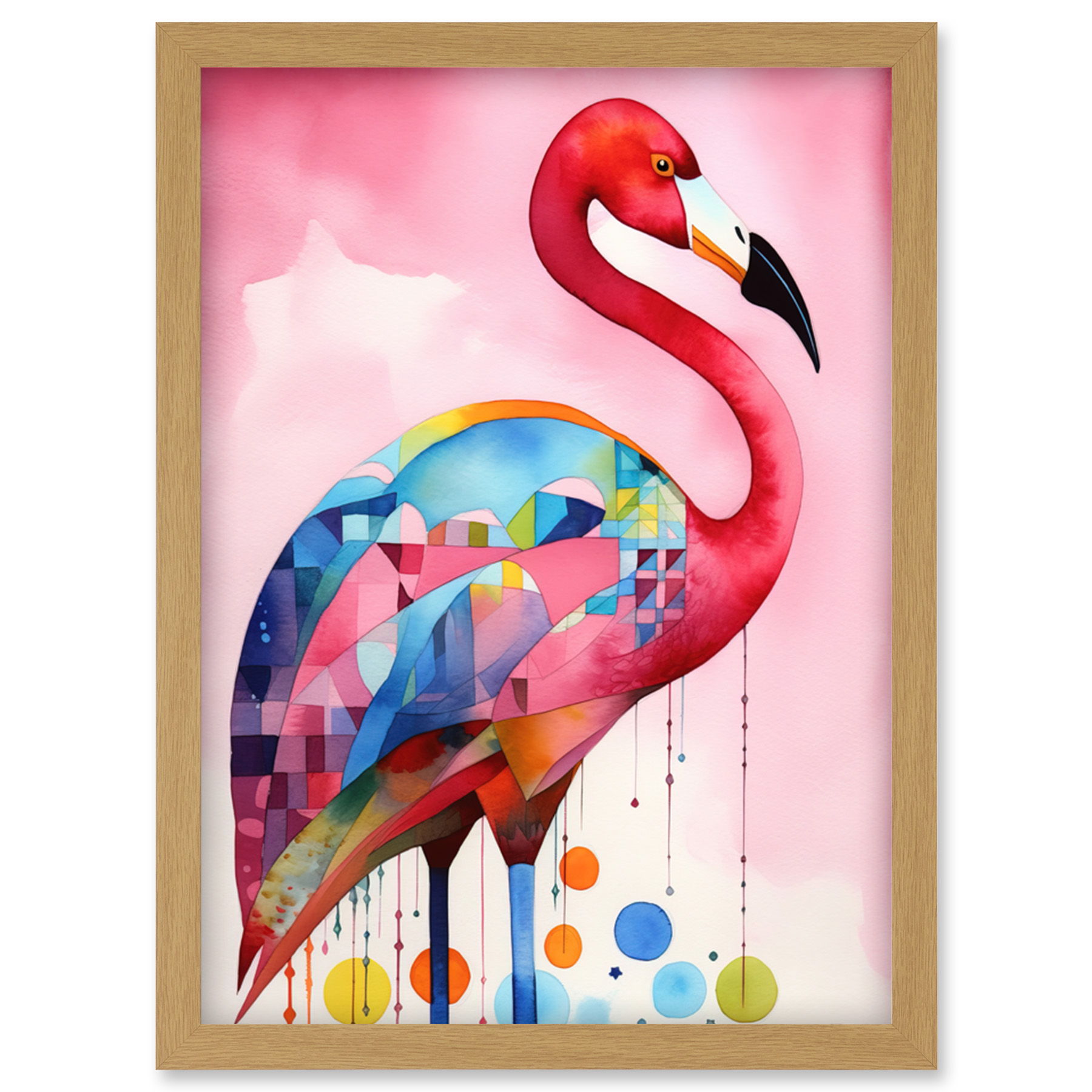 Flamingo Bird Modern Folk Art Watercolour Painting Framed Art Picture Print A4