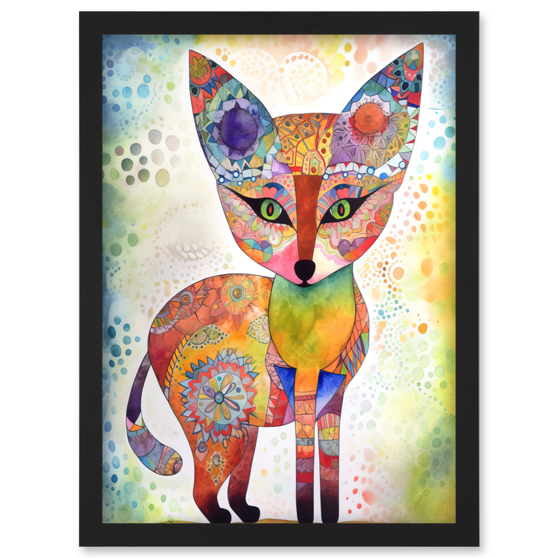 Fox Modern Folk Art Watercolour Painting Framed Wall Art Picture Print A4