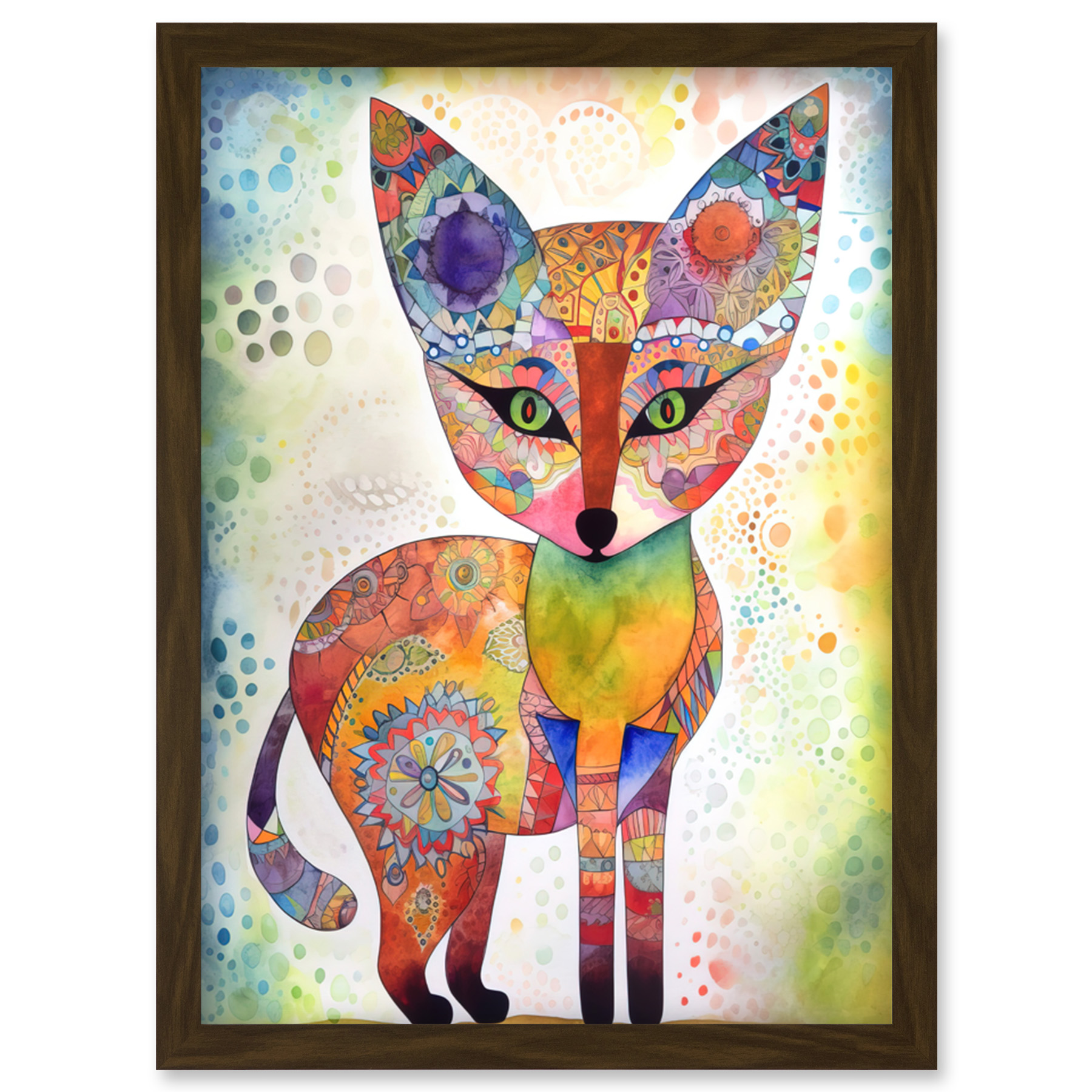 Fox Modern Folk Art Watercolour Painting Framed Wall Art Picture Print A4