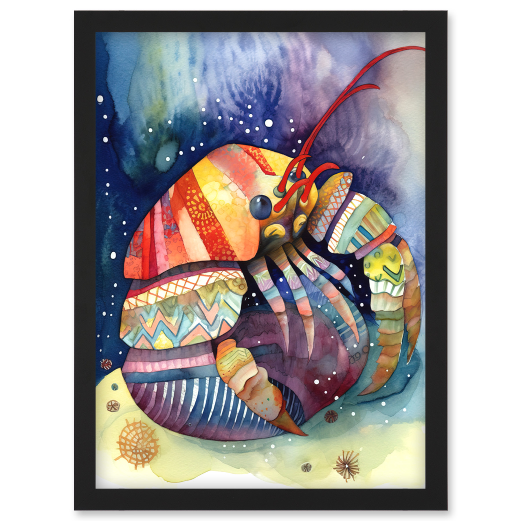 Hermit Crab Modern Folk Art Watercolour Painting Framed Art Picture Print A4