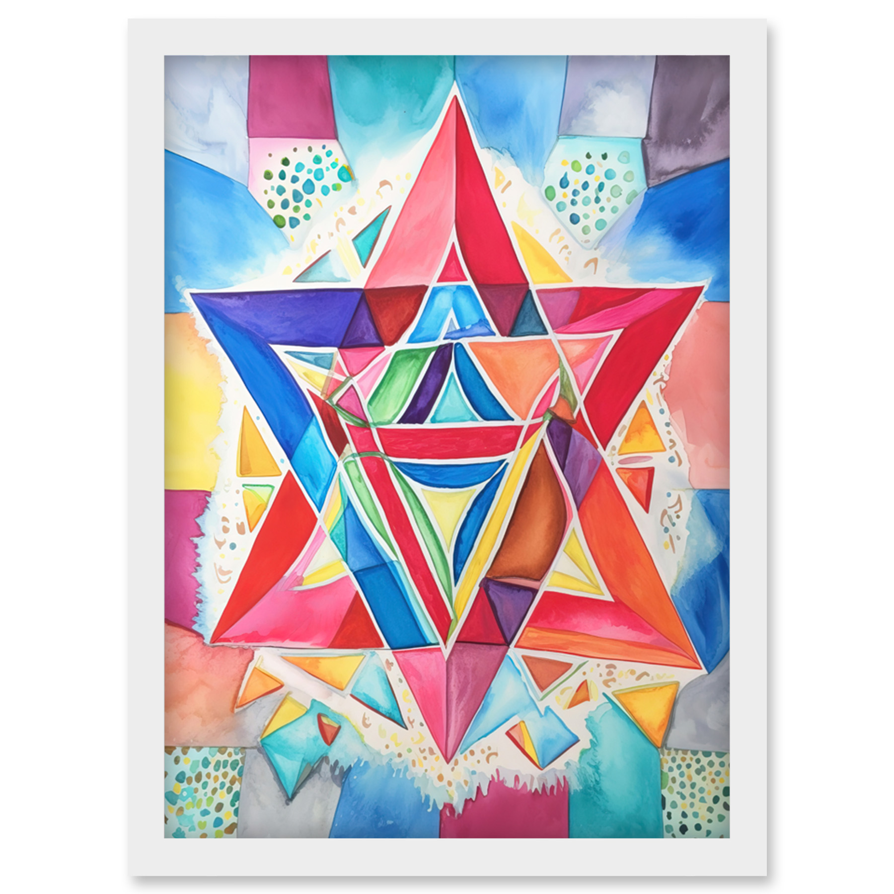 Jewish Star Of David Bright Multicoloured Folk Art Framed Art Picture Print A4