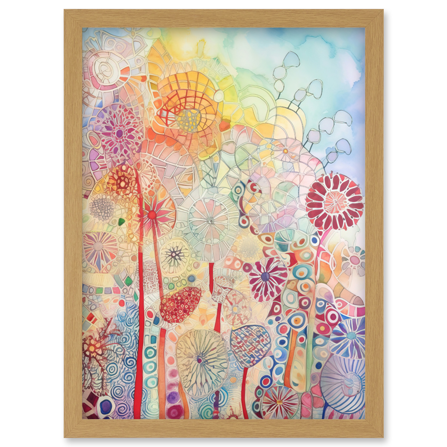Lace Pattern Flowers Multicoloured Modern Folk Art Framed Art Picture Print A4