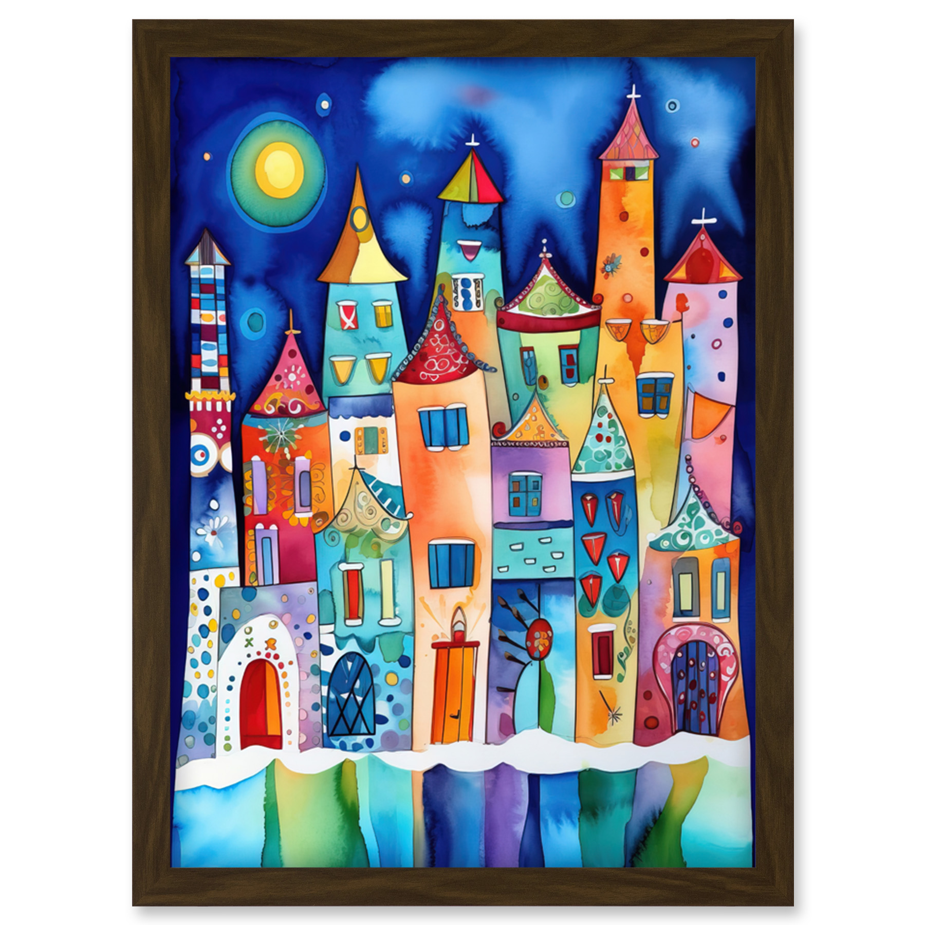 Mitternacht Abstrakte Stadt Moderne Volkskunst Gerahmtes Wandbild Bild Druck A4 - Bild 8 von 31