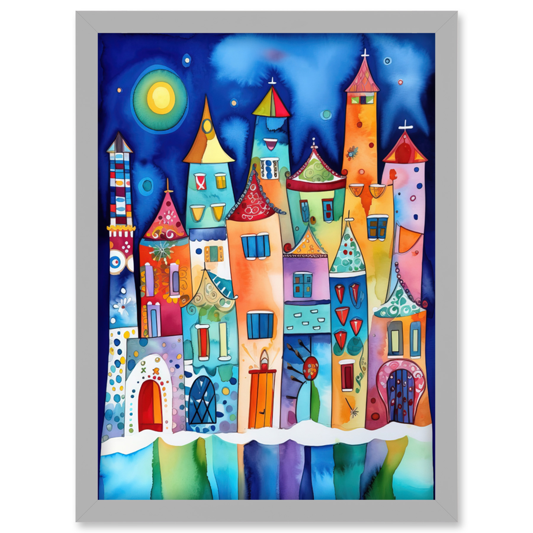 Mitternacht Abstrakte Stadt Moderne Volkskunst Gerahmtes Wandbild Bild Druck A4 - Bild 14 von 31