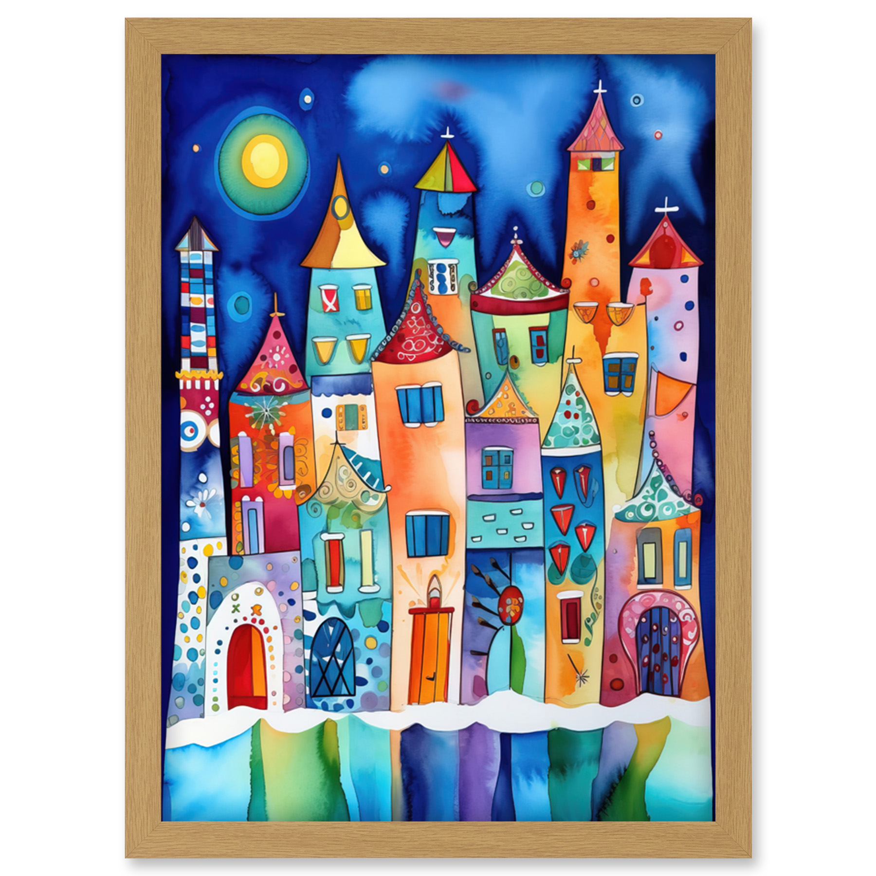 Mitternacht Abstrakte Stadt Moderne Volkskunst Gerahmtes Wandbild Bild Druck A4 - Bild 20 von 31