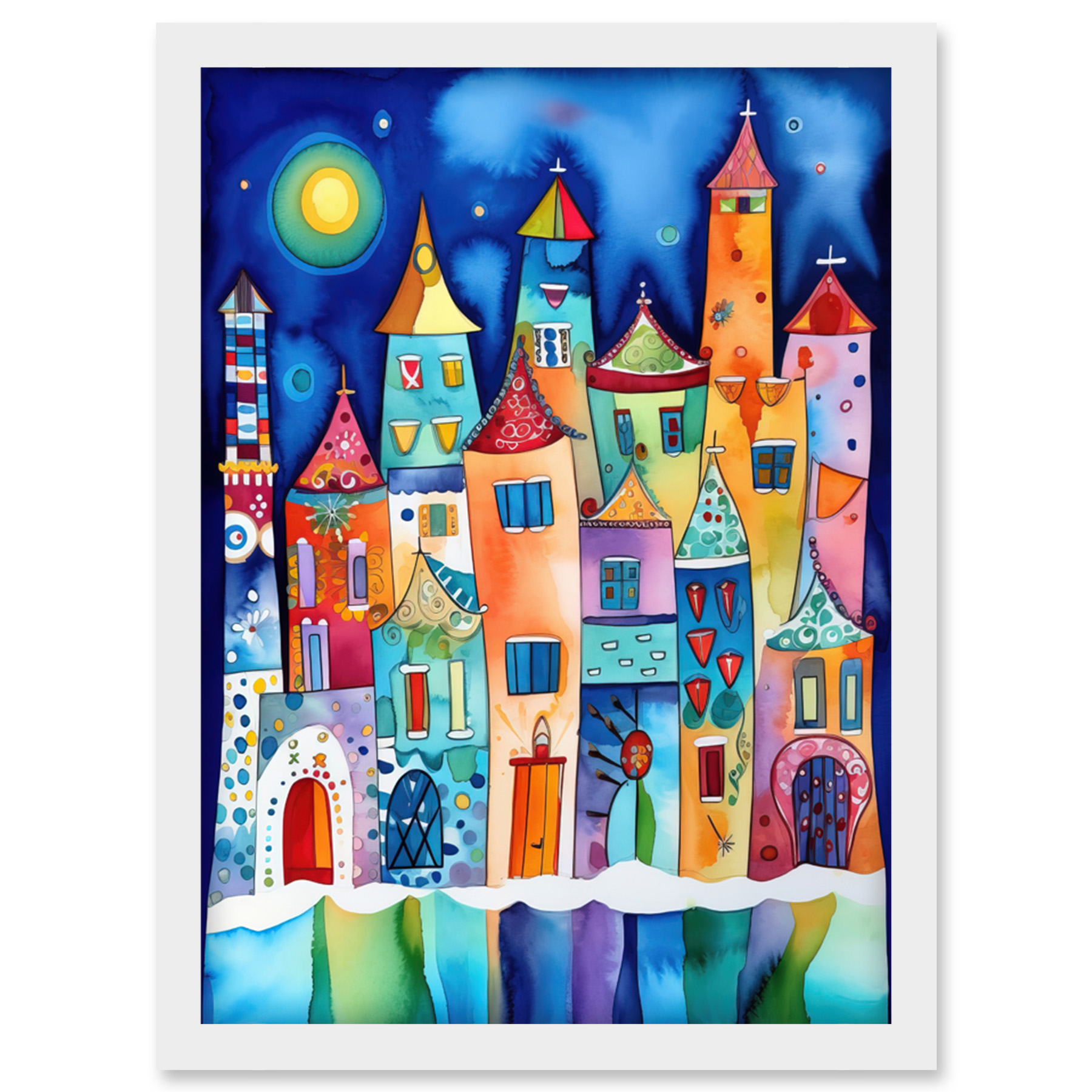 Mitternacht Abstrakte Stadt Moderne Volkskunst Gerahmtes Wandbild Bild Druck A4 - Bild 26 von 31