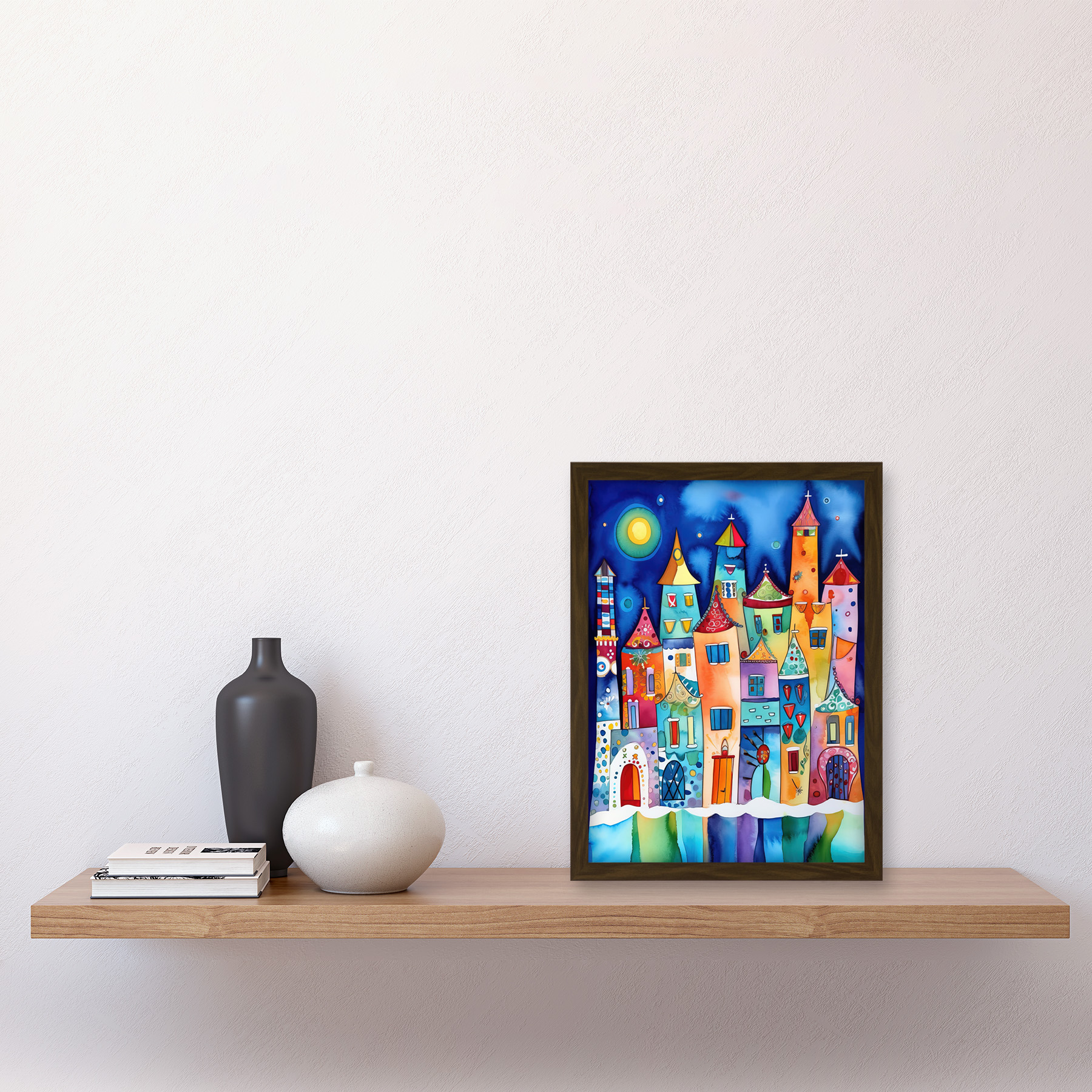 Mitternacht Abstrakte Stadt Moderne Volkskunst Gerahmtes Wandbild Bild Druck A4 - Bild 9 von 31